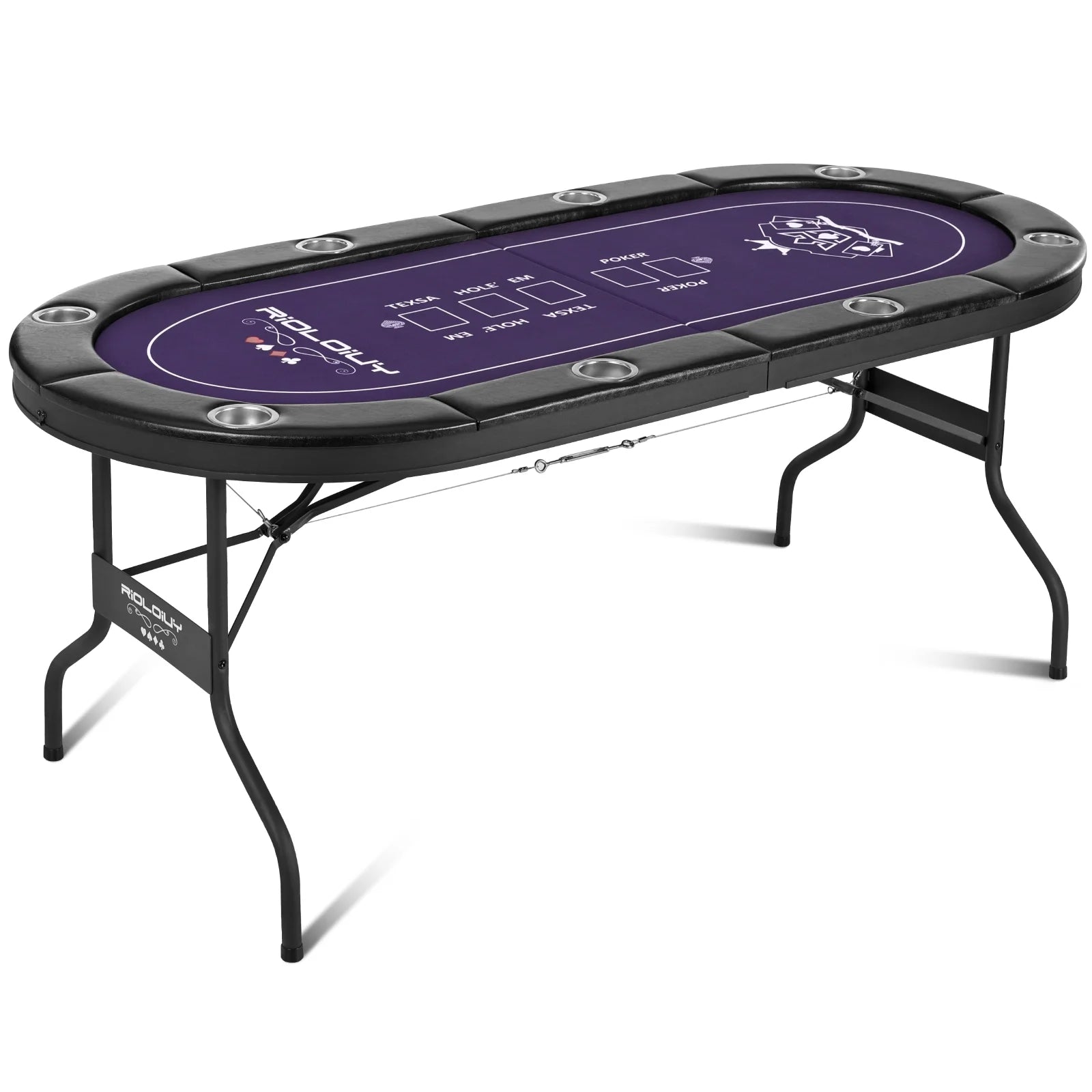 8 Player Poker Table Foldable, Casino Grade Felt, Padded Rails and Cup Holders, Portable Poker Table for Texas Holdem Poker and Blackjack, (71 In)