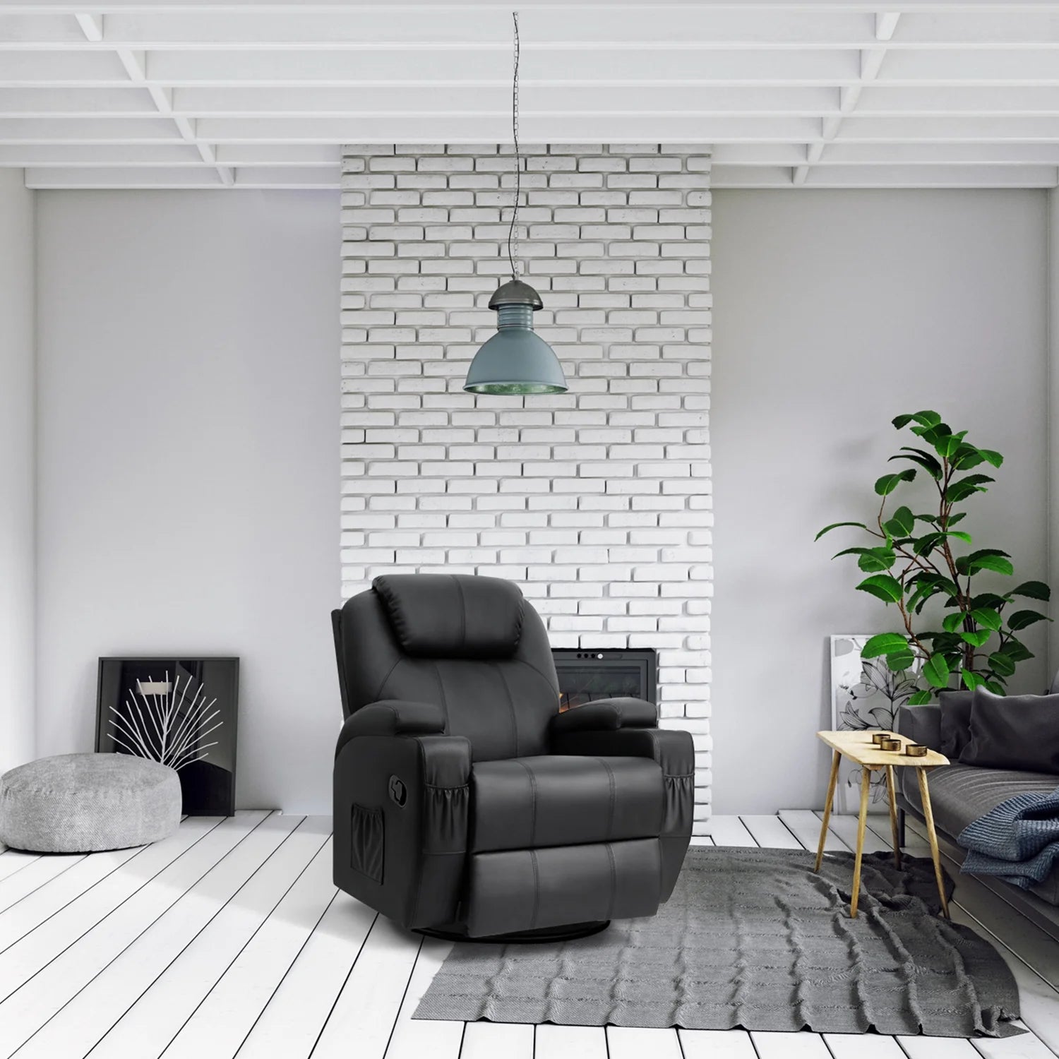 Swivel Rocking Recliner Chair Massage PU Leather 360 Swivel Rocker Recliner Living Room Chair Home Theater Seating ,Pu Leather Black