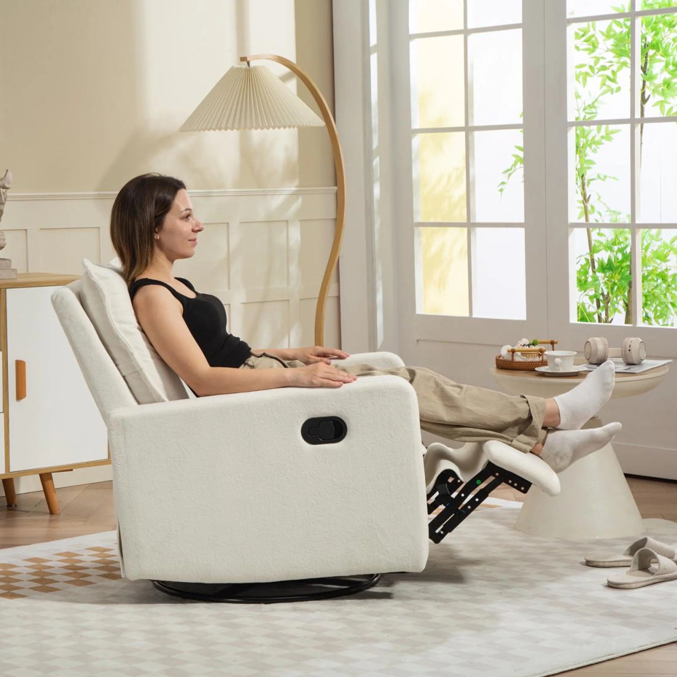 360° Swivel Rocker Recliner for Adults, Small Rocking Recliner for Small Spaces, Glider Recliner for Nursery, Rocking Chair , Manual Recliner Chair for Living Room, Bedroom, White