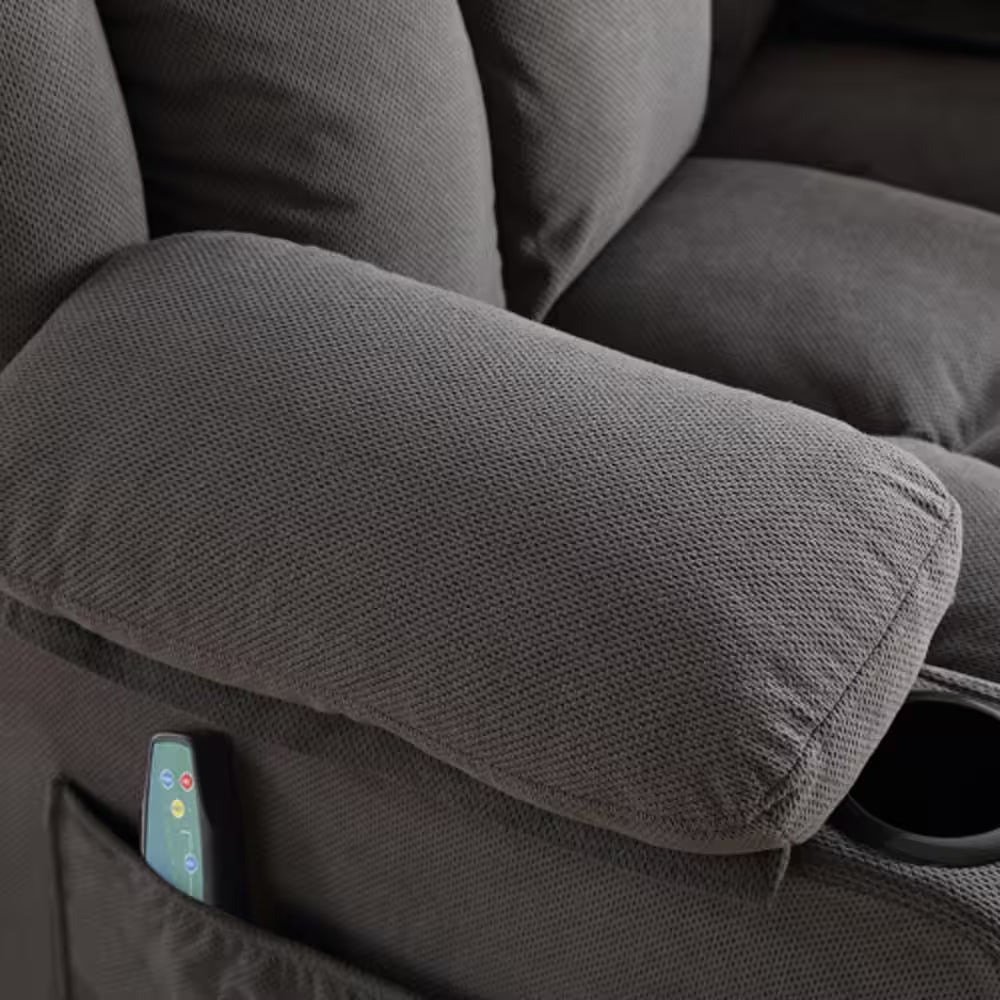 Dark Gray Velvet Recliners Massage Heated Reclining for Elderly with USB and 2-Cup Holders
