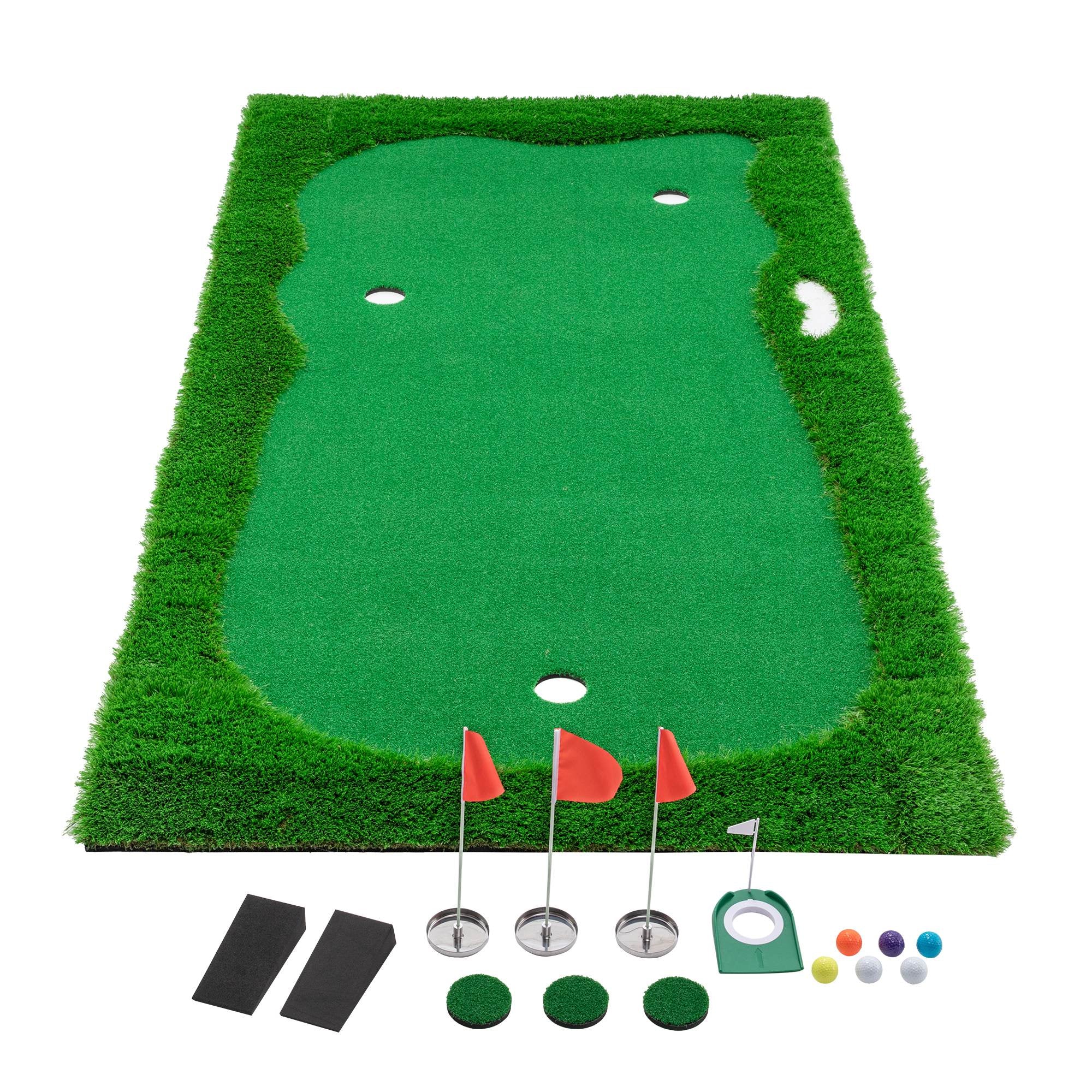 10X5 FT Golf Putting Green, Golf Training Mat with High-Quality Turf, 3 Holes, 3 Flags and Cups for Indoor Outdoor