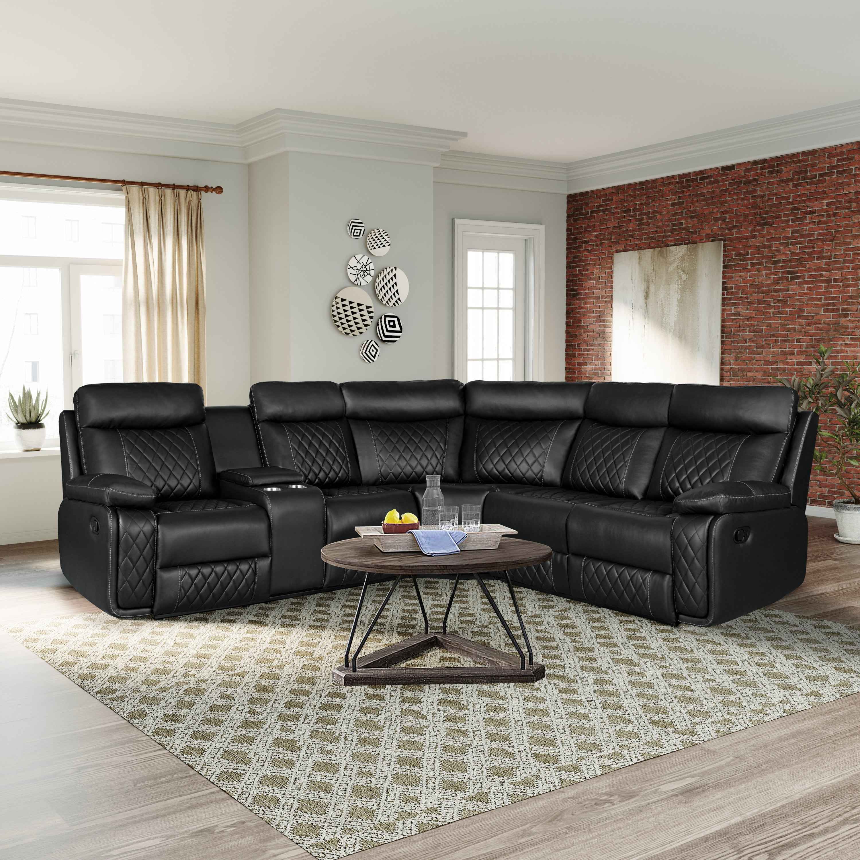 Home Theater Seating Manual Recliner with Cup Holder, Hide-Away