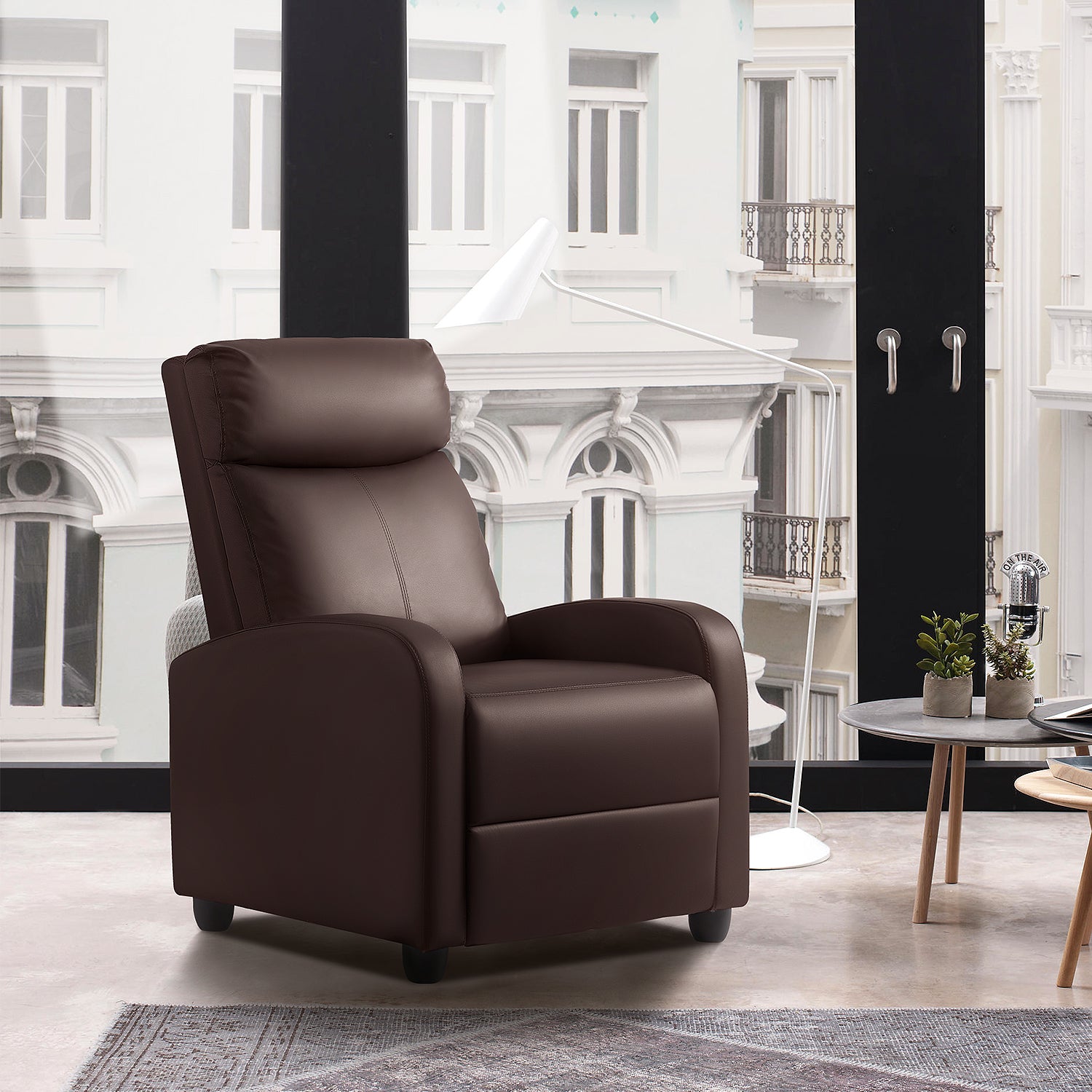 Massage Recliner Chair Single Sofa Chair Small Recliner PU Leather Living Room Sofa,Brown