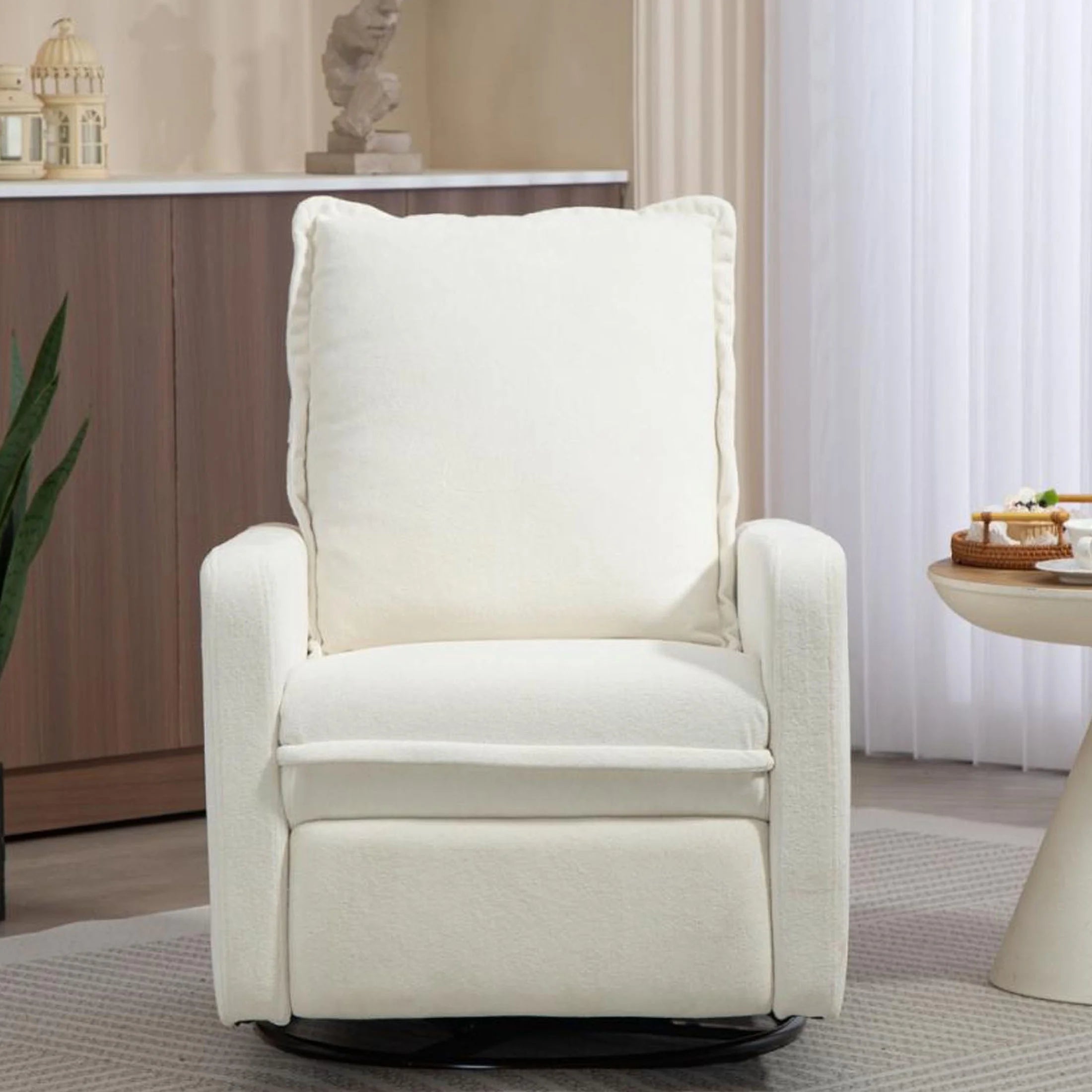 360° Swivel Rocker Recliner for Adults, Small Rocking Recliner for Small Spaces, Glider Recliner for Nursery, Rocking Chair , Manual Recliner Chair for Living Room, Bedroom, White