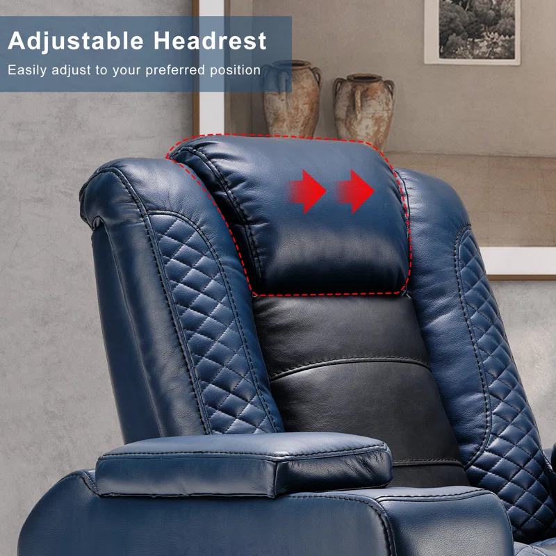 Valdur Adjustable Headrest Power Recliner Man Cave Home Theater Chair with Cup Holders USB LED (Set of 4)