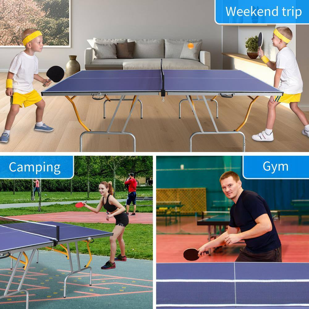 8 Ft. Mid-Size Foldable Table Tennis Table Ping Pong Table Set with Net, 2 Paddles and 3 Balls for Indoor Outdoor