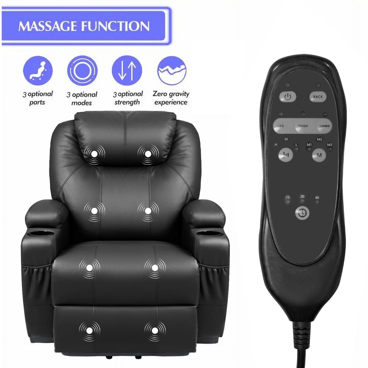 Swivel Rocking Recliner Chair Massage PU Leather 360 Swivel Rocker Recliner Living Room Chair Home Theater Seating ,Pu Leather Black
