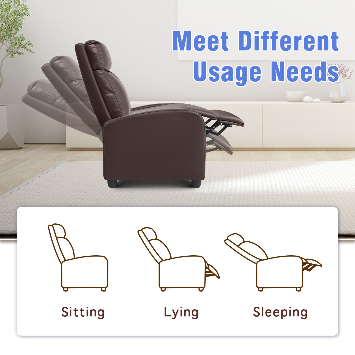 Massage Recliner Chair Single Sofa Chair Small Recliner PU Leather Living Room Sofa,Brown