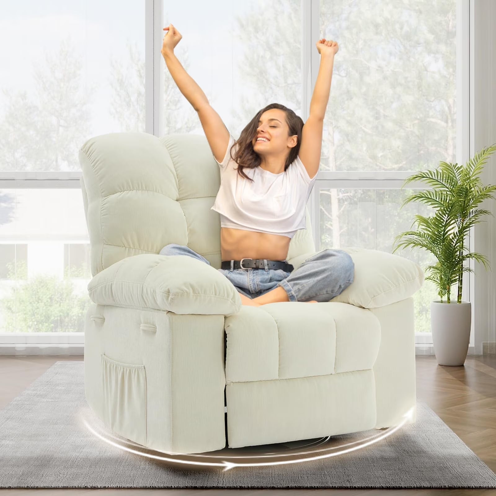 Swivel Accent Chair,360°Swivel Rocker Chair,Swivel Rocking Recliner Chair Comfortable Deep Seat for Relaxation,Upholstered Glider Nursery Chair for Living Room,Bedroom & Nursery