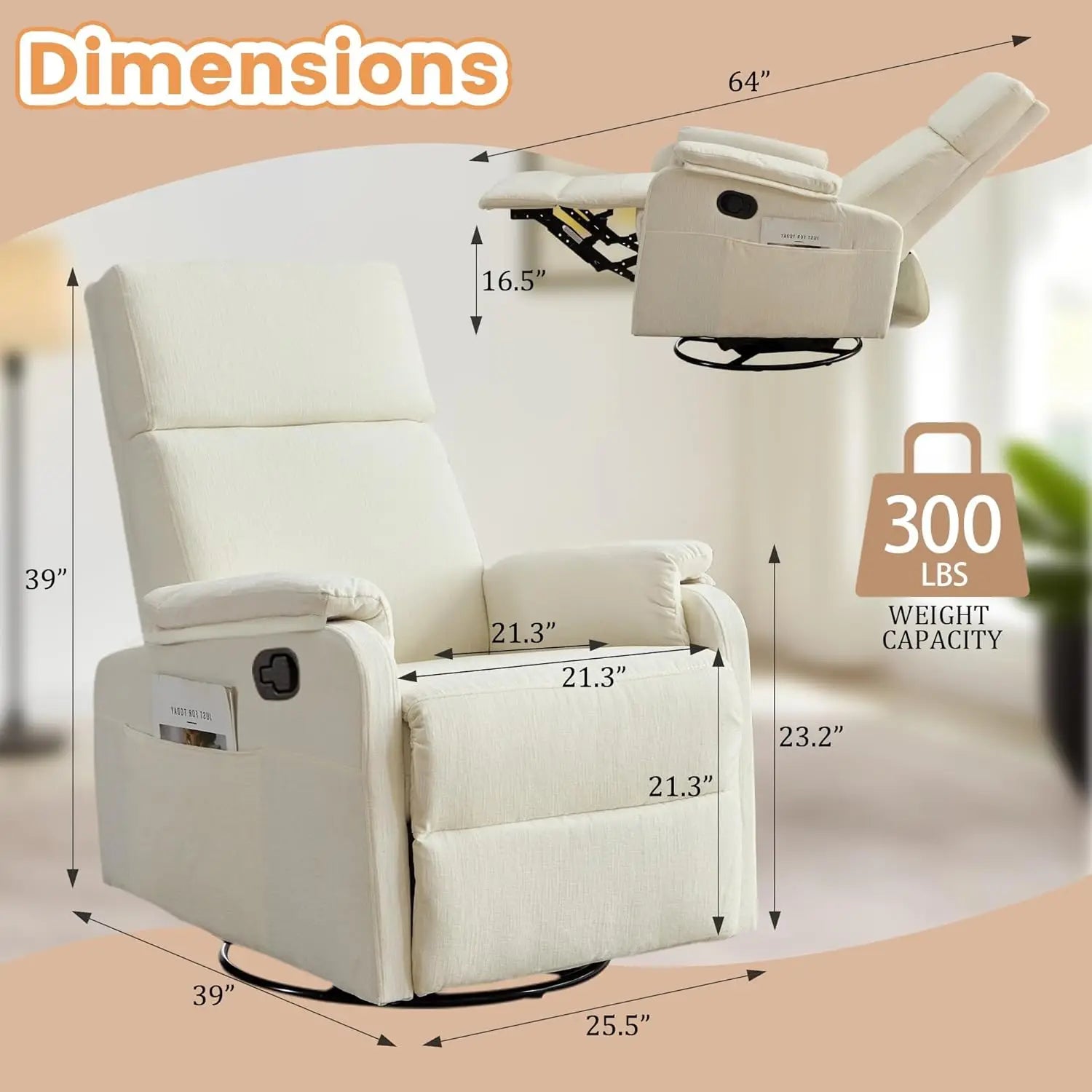 Recliner Chair, Swivel Rocking Recliner Chair for Adults, Glider Rocking Chair, Small Nursery Chair Recliner, Customized