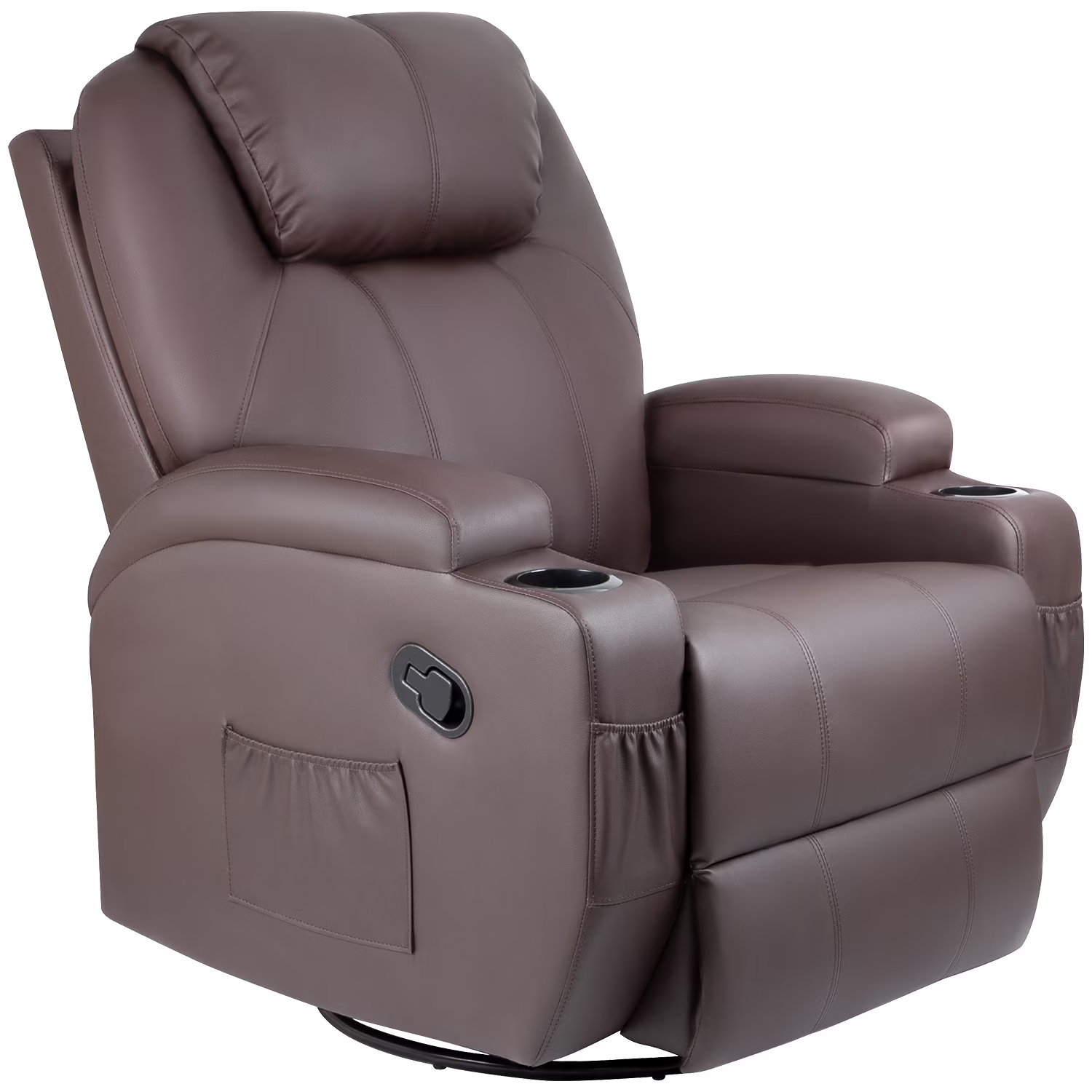 Swivel Rocking Recliner Chair Massage PU Leather 360 Swivel Rocker Recliner Living Room Chair Home Theater Seating,Pu Leather Brown