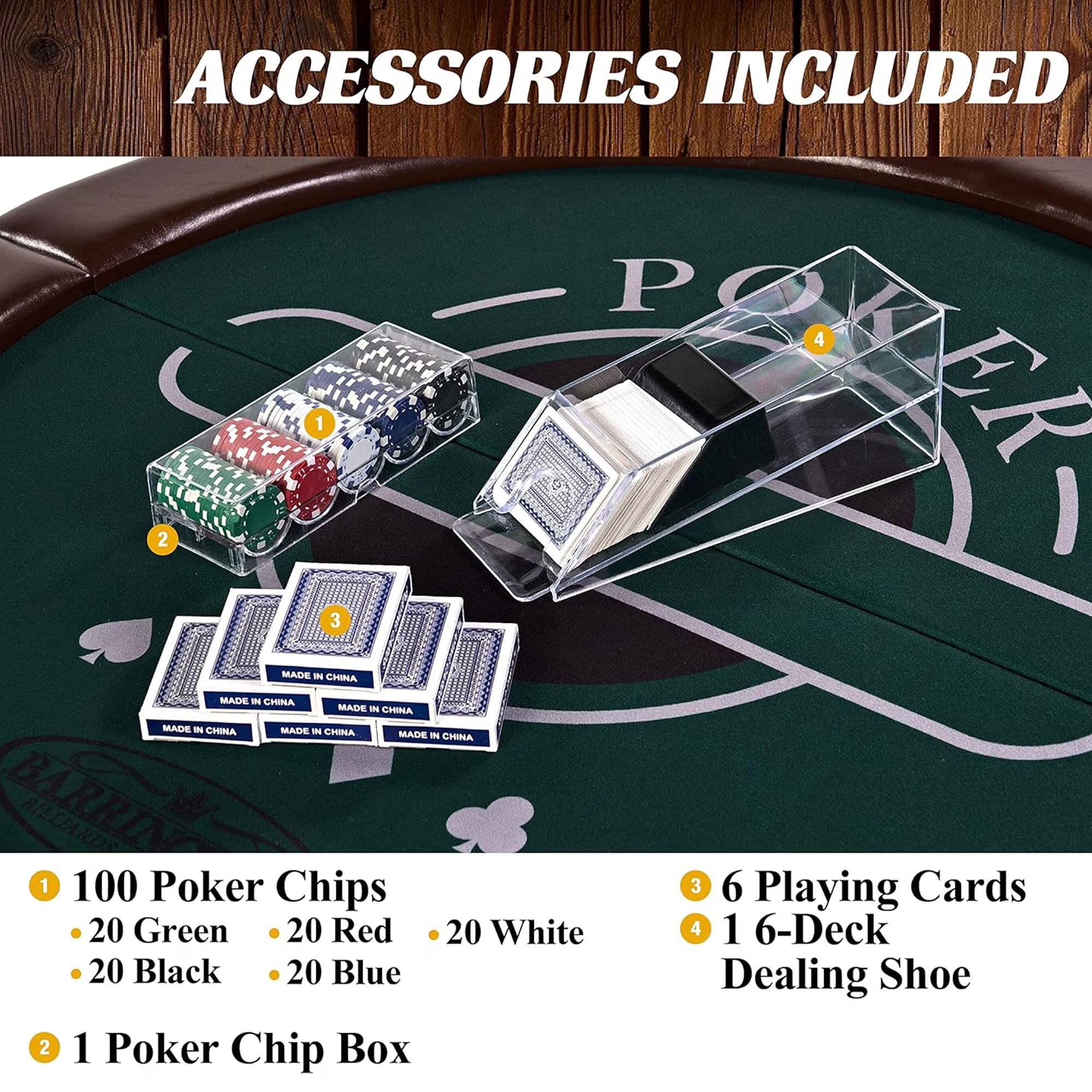 Poker Table with Rails, Cup Holders, Chips & Cards