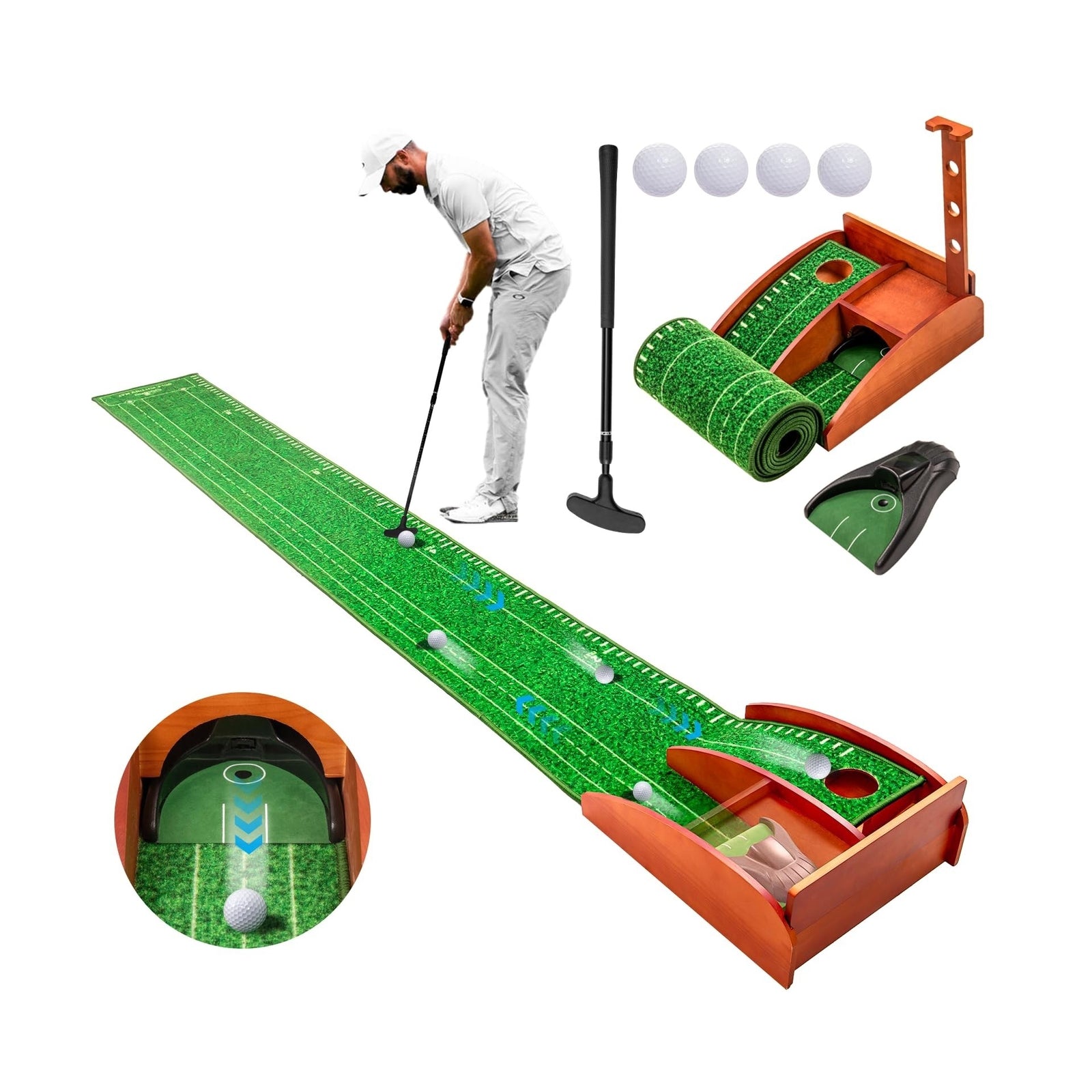 Golf Putting Mat with Auto Ball Return, Putting Green Indoor, Crystal Velvet ...