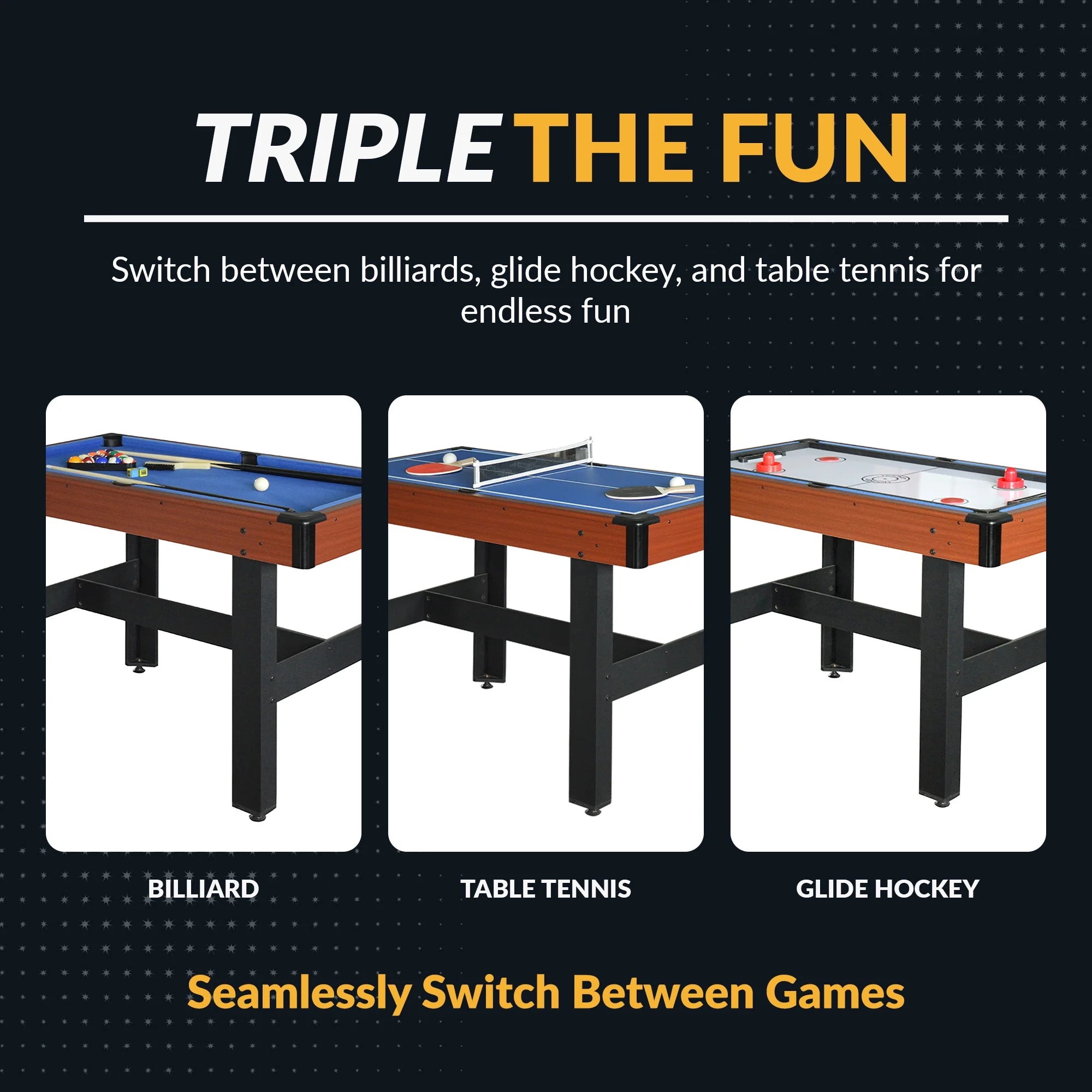 Triad Multi Game Table with Pool, Glide Hockey, and Table Tennis, 48-In, Blue/Multi