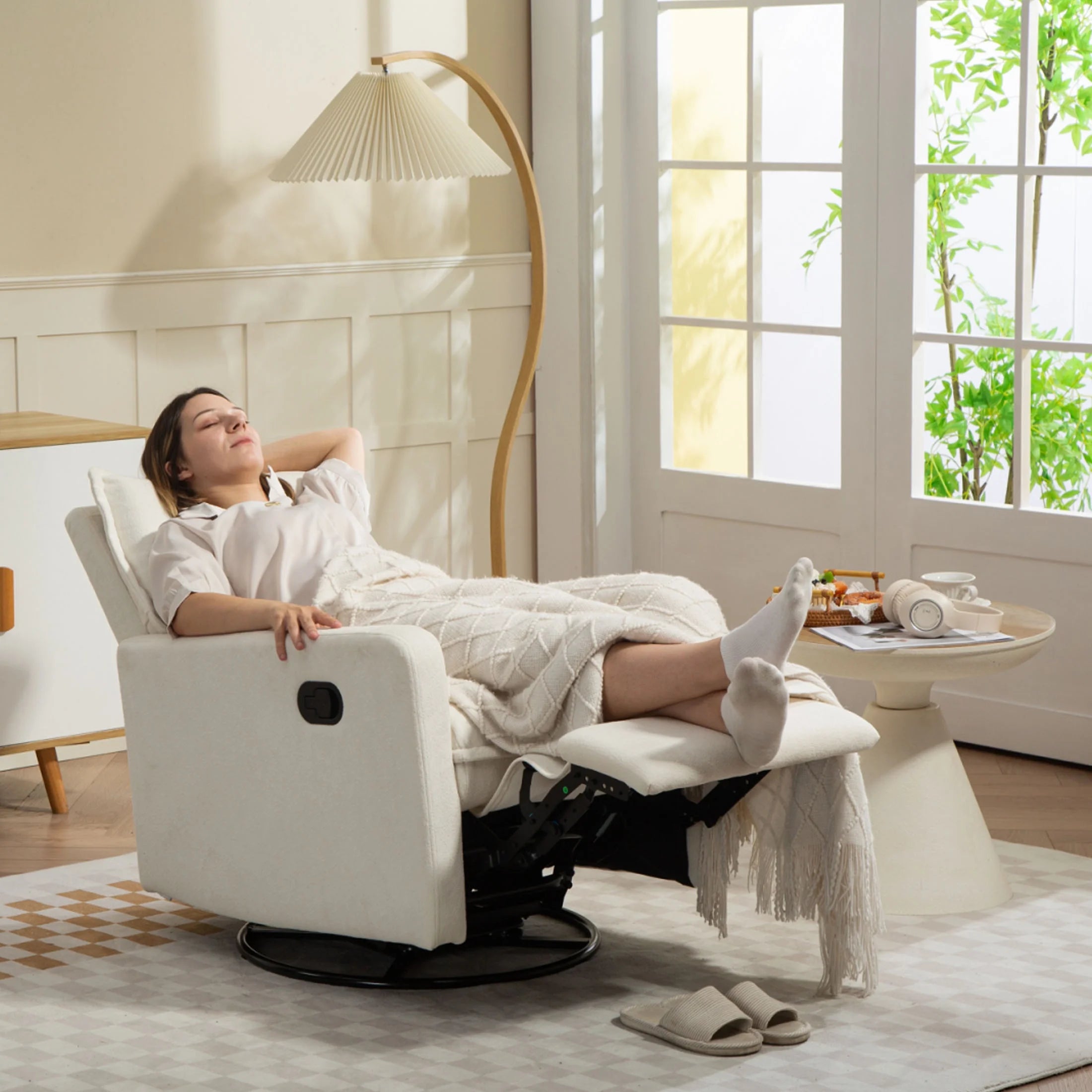 360° Swivel Rocker Recliner for Adults, Small Rocking Recliner for Small Spaces, Glider Recliner for Nursery, Rocking Chair , Manual Recliner Chair for Living Room, Bedroom, White