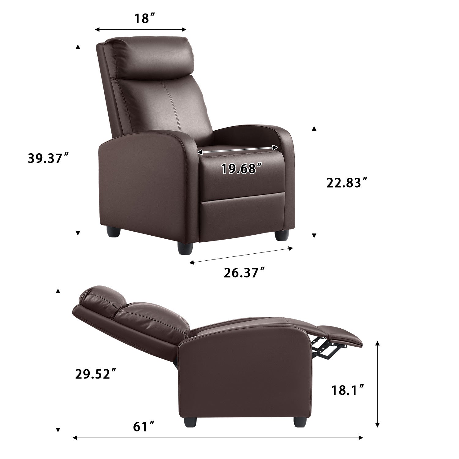 Massage Recliner Chair Single Sofa Chair Small Recliner PU Leather Living Room Sofa,Brown