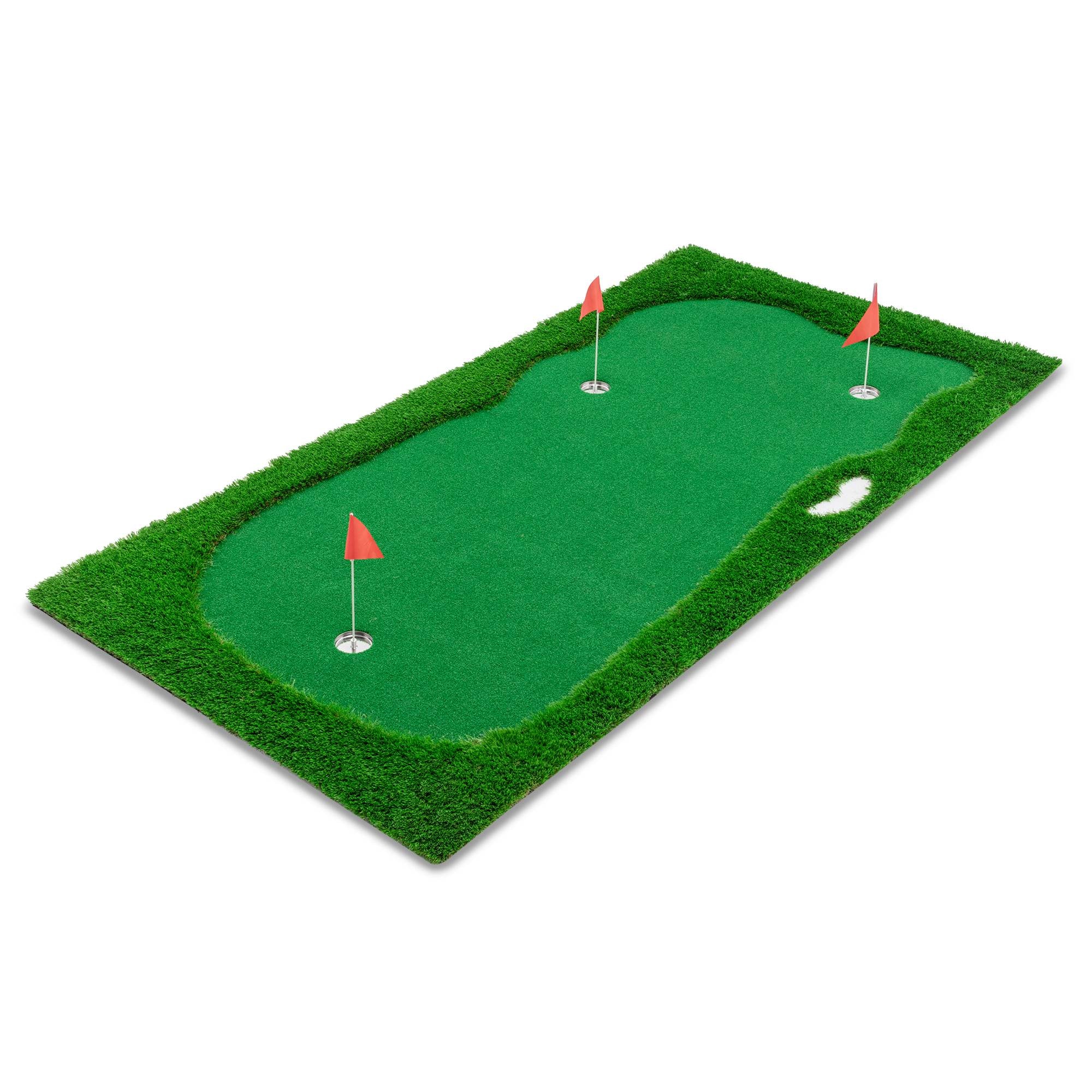 10X5 FT Golf Putting Green, Golf Training Mat with High-Quality Turf, 3 Holes, 3 Flags and Cups for Indoor Outdoor