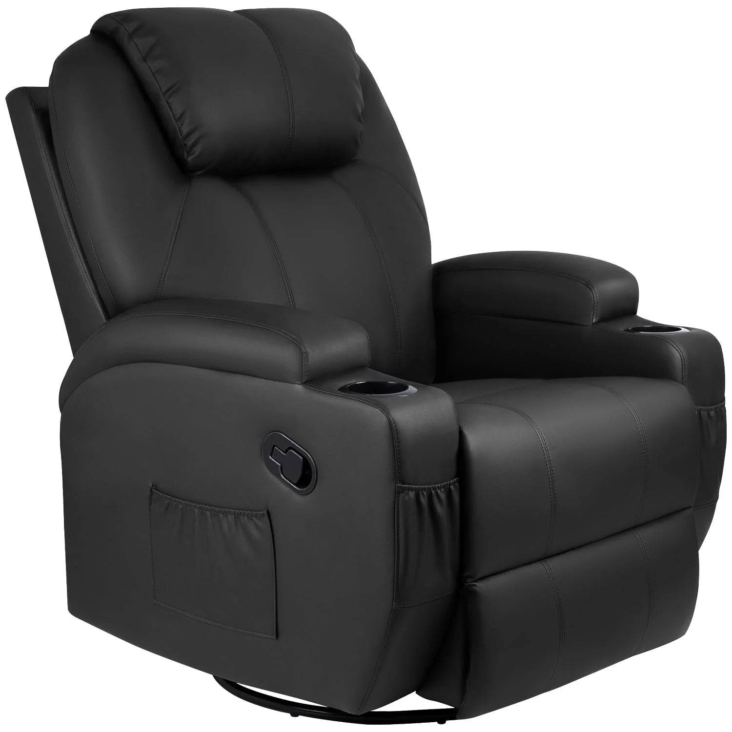 Swivel Rocking Recliner Chair Massage PU Leather 360 Swivel Rocker Recliner Living Room Chair Home Theater Seating ,Pu Leather Black