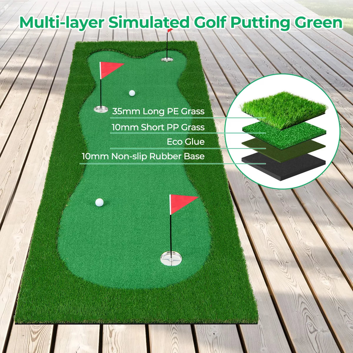 Costway 10 X 3.3/5 FT Golf Putting Green Professional Golf Training Mat with 2 Golf Balls