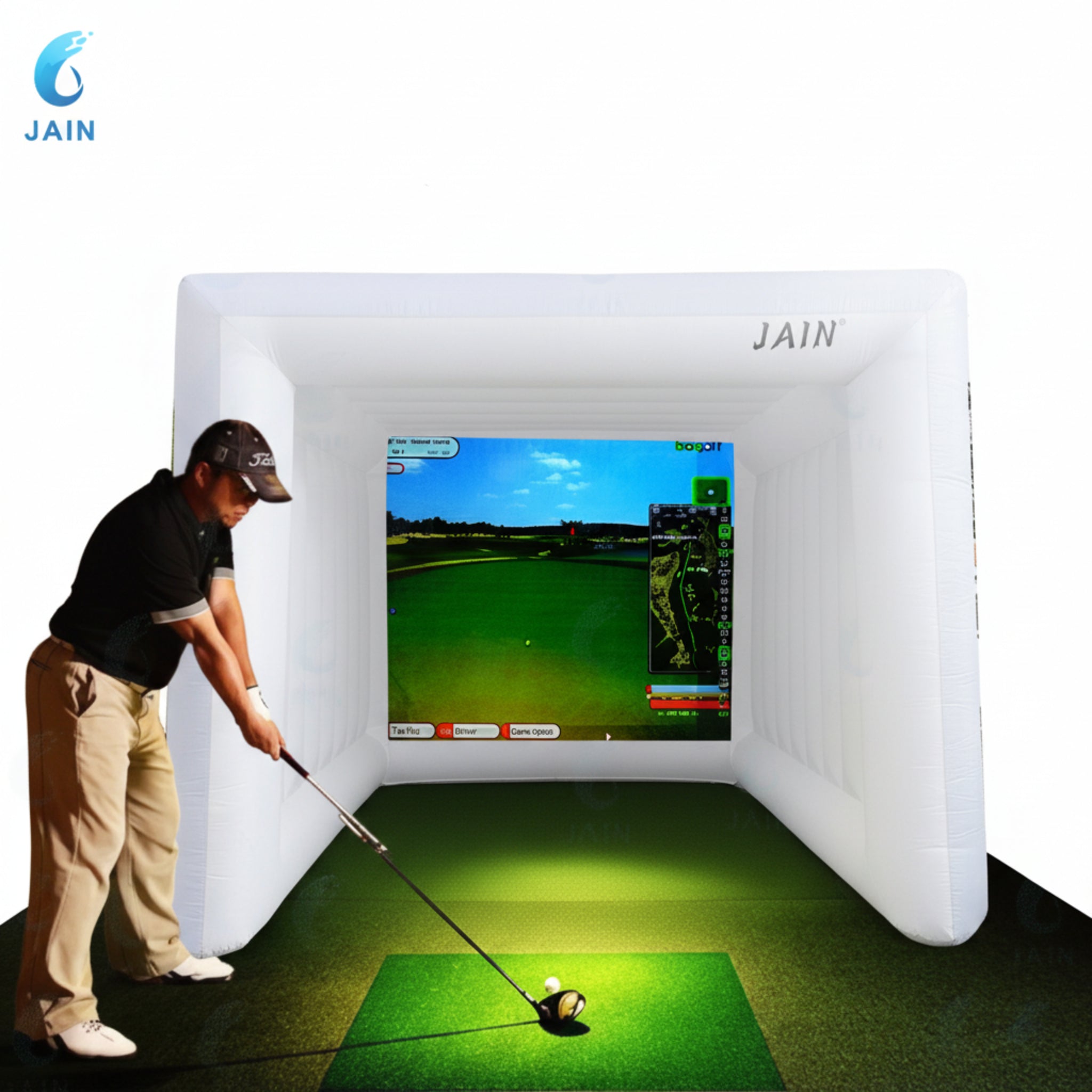 Stock!Inflatable Golf Sim Room Swing Golf Practice Cage with Built-In Fan,Oxford Cloth,Golf Simulator Enclosures
