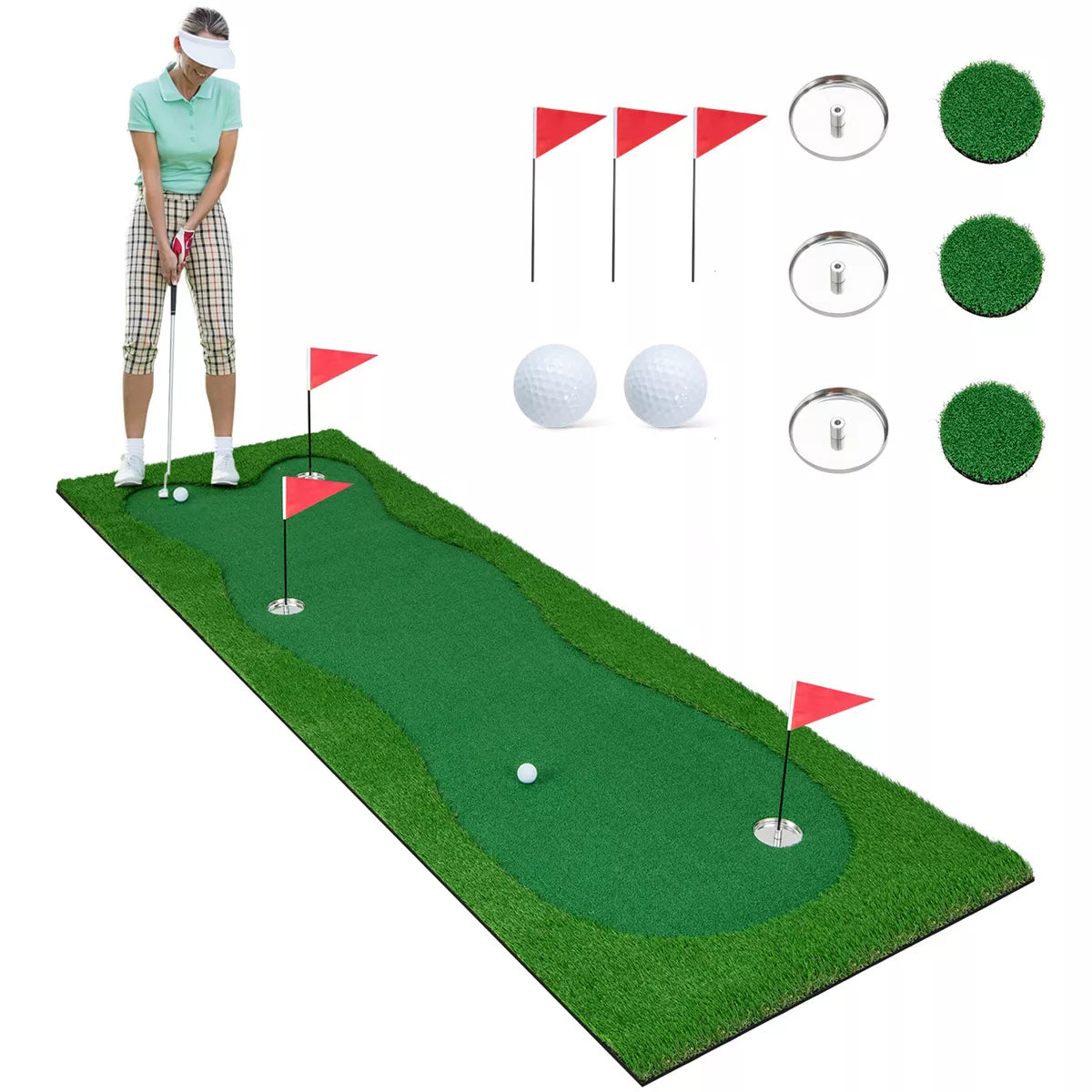 Costway 10 X 3.3/5 FT Golf Putting Green Professional Golf Training Mat with 2 Golf Balls