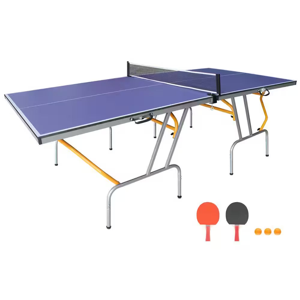 8 Ft. Mid-Size Foldable Table Tennis Table Ping Pong Table Set with Net, 2 Paddles and 3 Balls for Indoor Outdoor