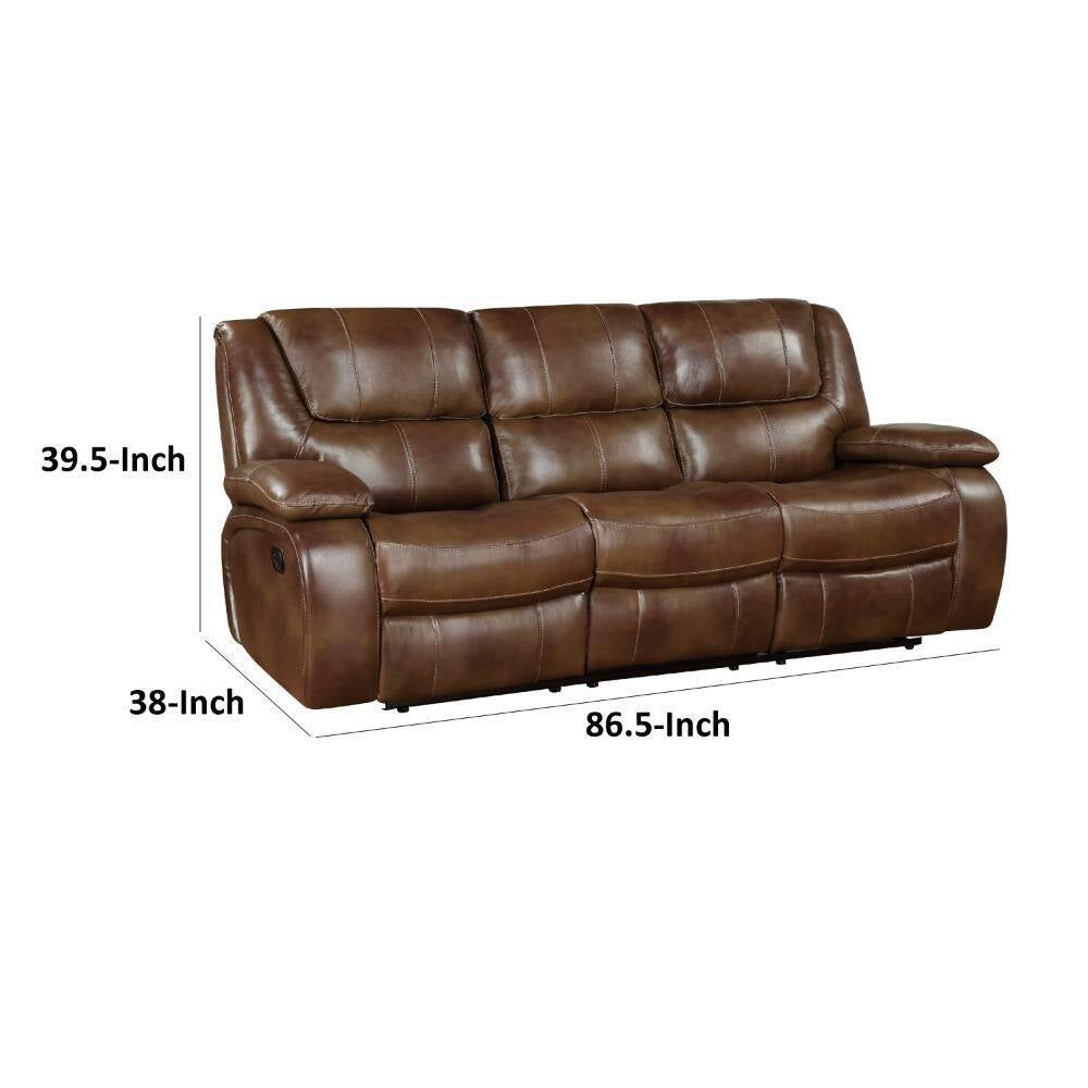 86.5 In. Pillow Top Arms Faux Leather Rectangle with Double Reclining Sectional Sofa in Brown