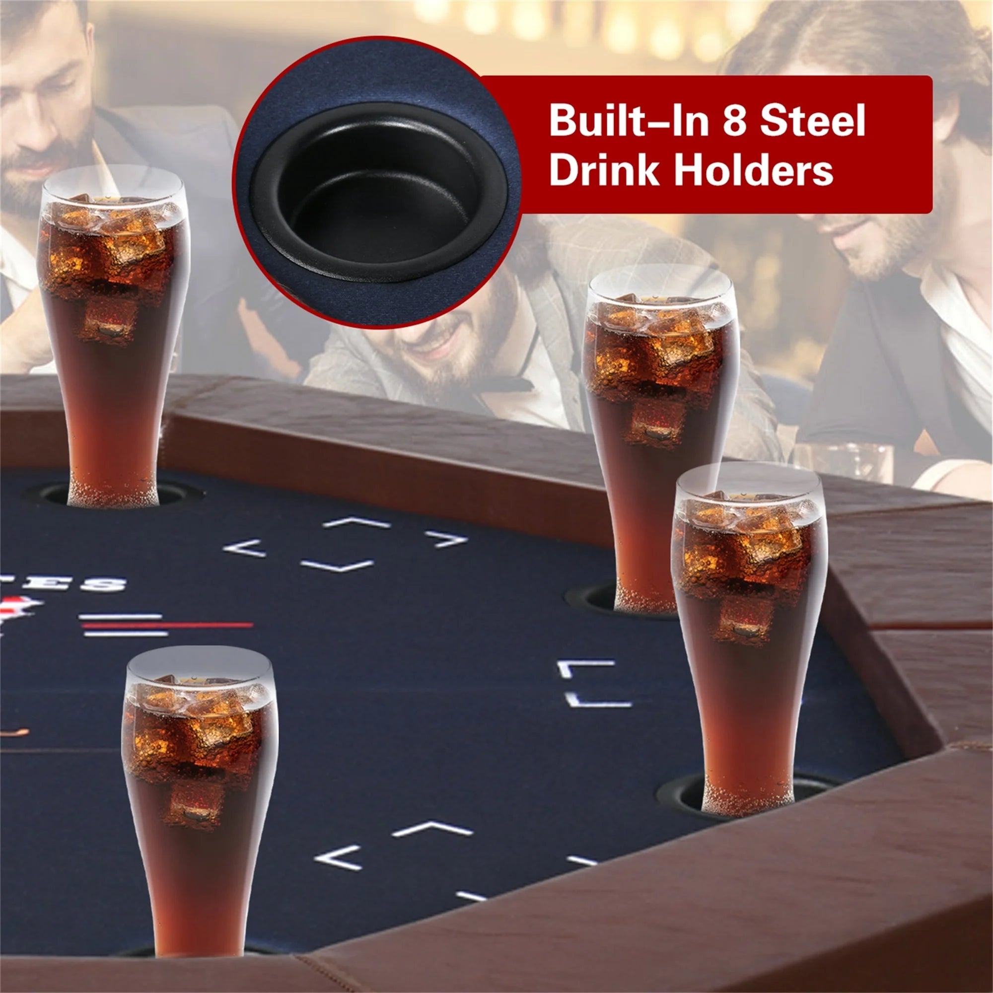 Raychee Poker Table Foldable, 8 Player Octagonal Texas Holdem Table W/Cushioned Rail, Stainless Steel Cup Holders, Casino-Grade Felt Surface (Brown)