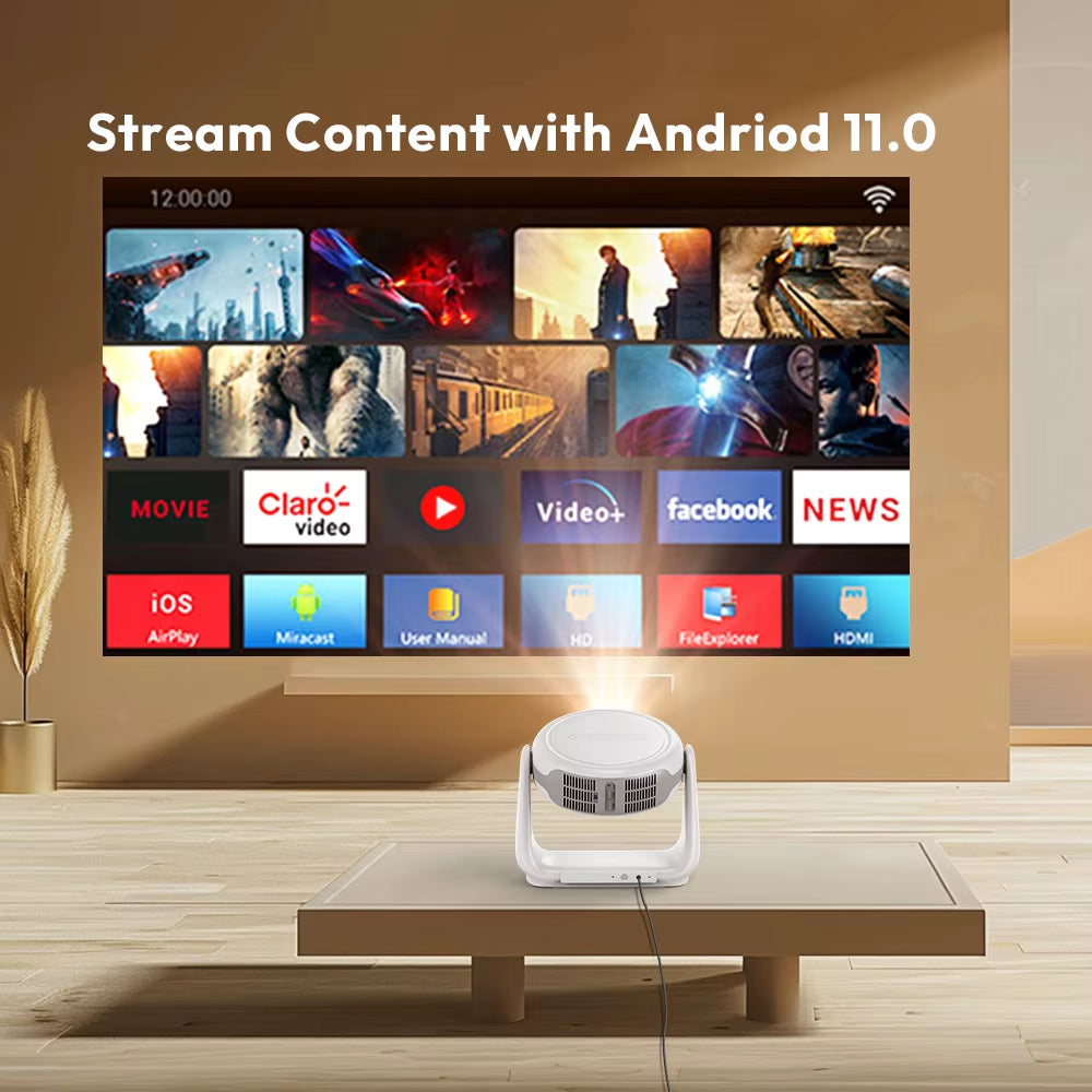 A10 Smart Android 11.0 1080P Projector with 5G Wifi Lamp Portable Projectors 4K Support HD Video Home Theater Projector