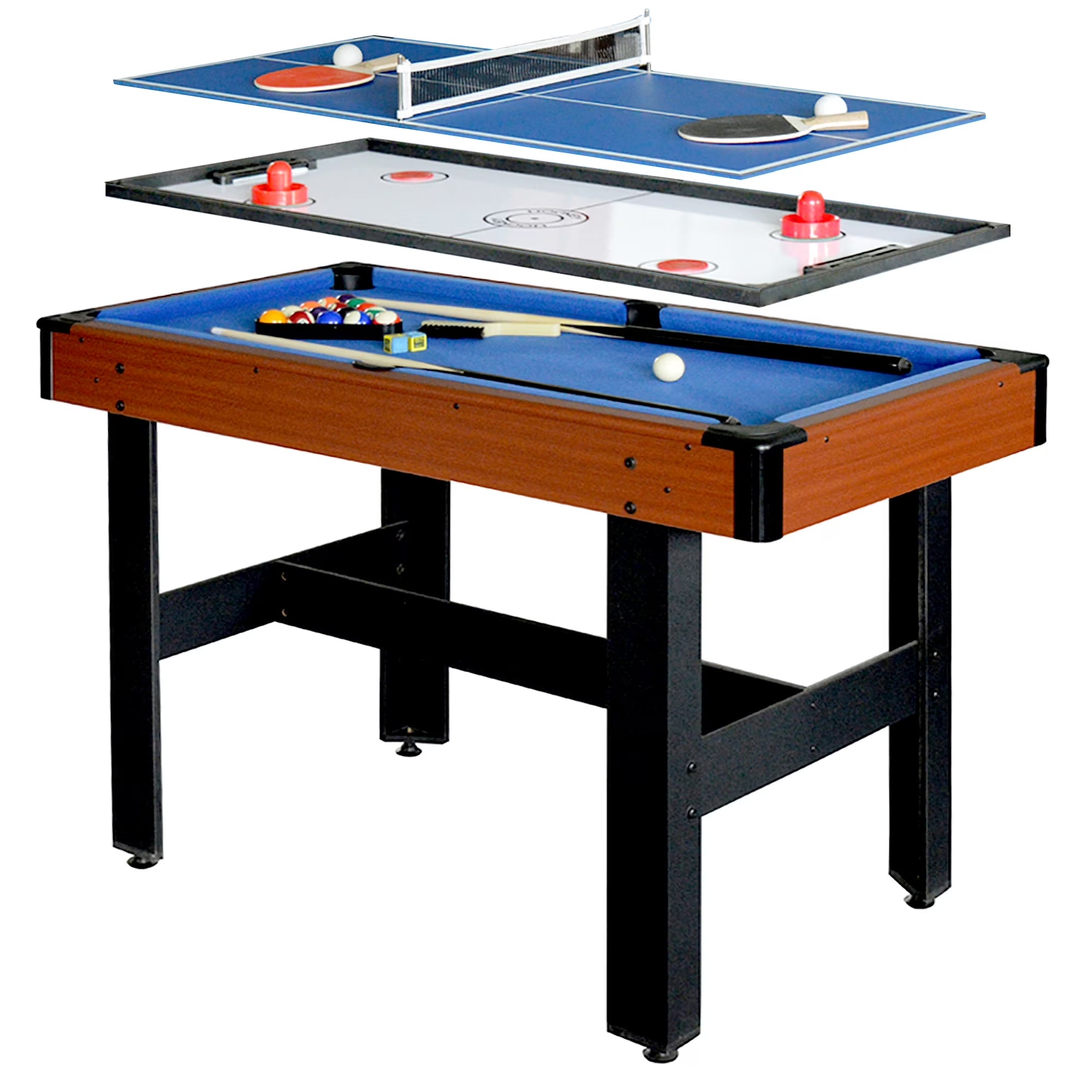 Triad Multi Game Table with Pool, Glide Hockey, and Table Tennis, 48-In, Blue/Multi