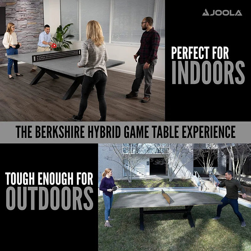 Joola Berkshire Outdoor Table Tennis Table -Ping Pong Table with Steel Net Set & Frame - Multi Use Ping Pong Conference Table or Dining Table