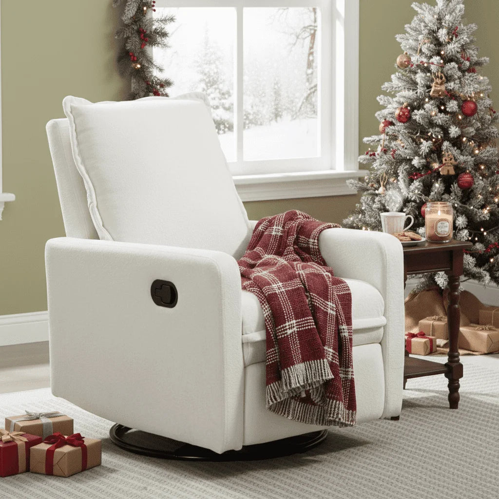360° Swivel Rocker Recliner for Adults, Small Rocking Recliner for Small Spaces, Glider Recliner for Nursery, Rocking Chair , Manual Recliner Chair for Living Room, Bedroom, White