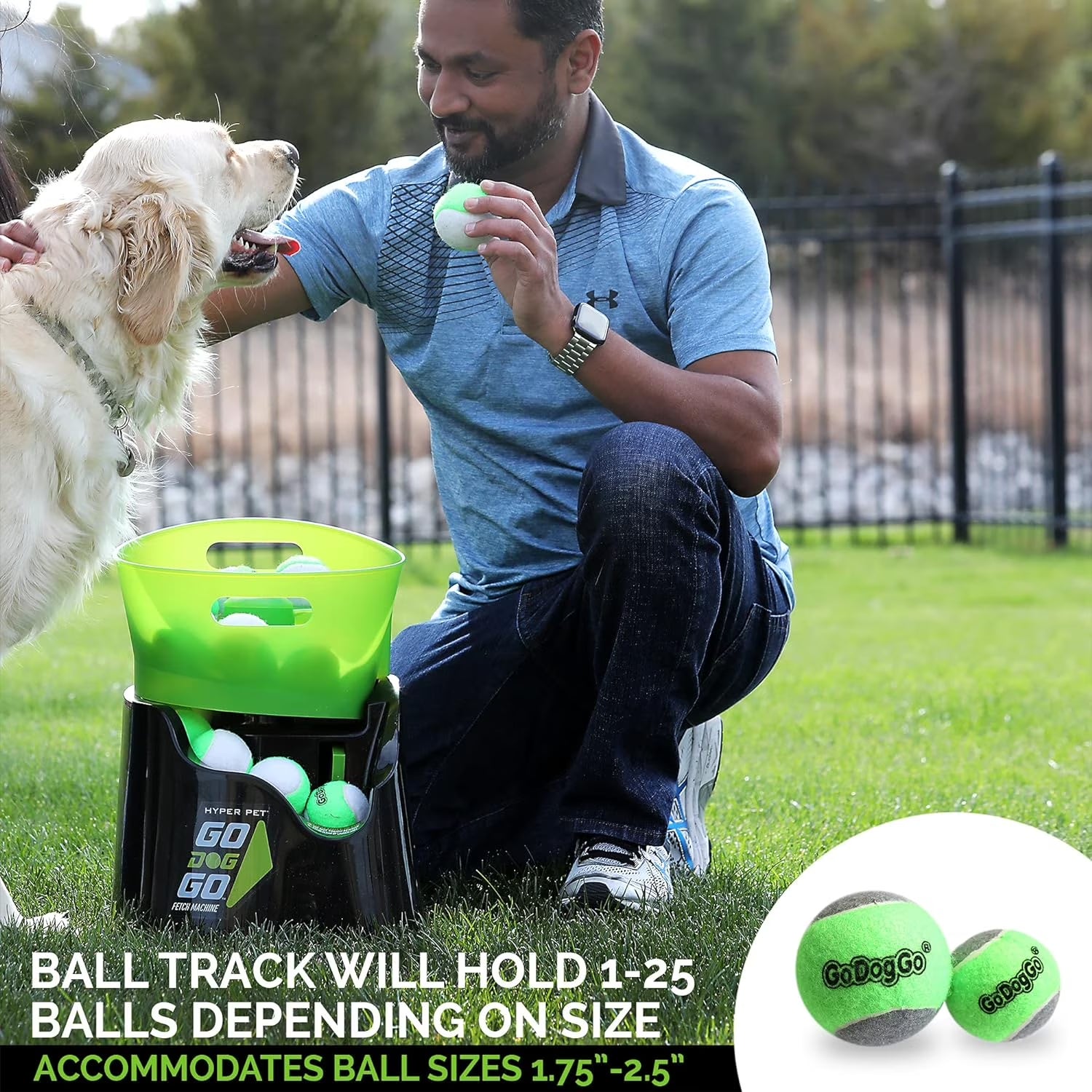 Godoggo Fetch Machine Dog Ball Launcher & Automatic Ball Launcher for Dogs with 5 Medium 2.5" Balls for Dogs 20-60 Lb