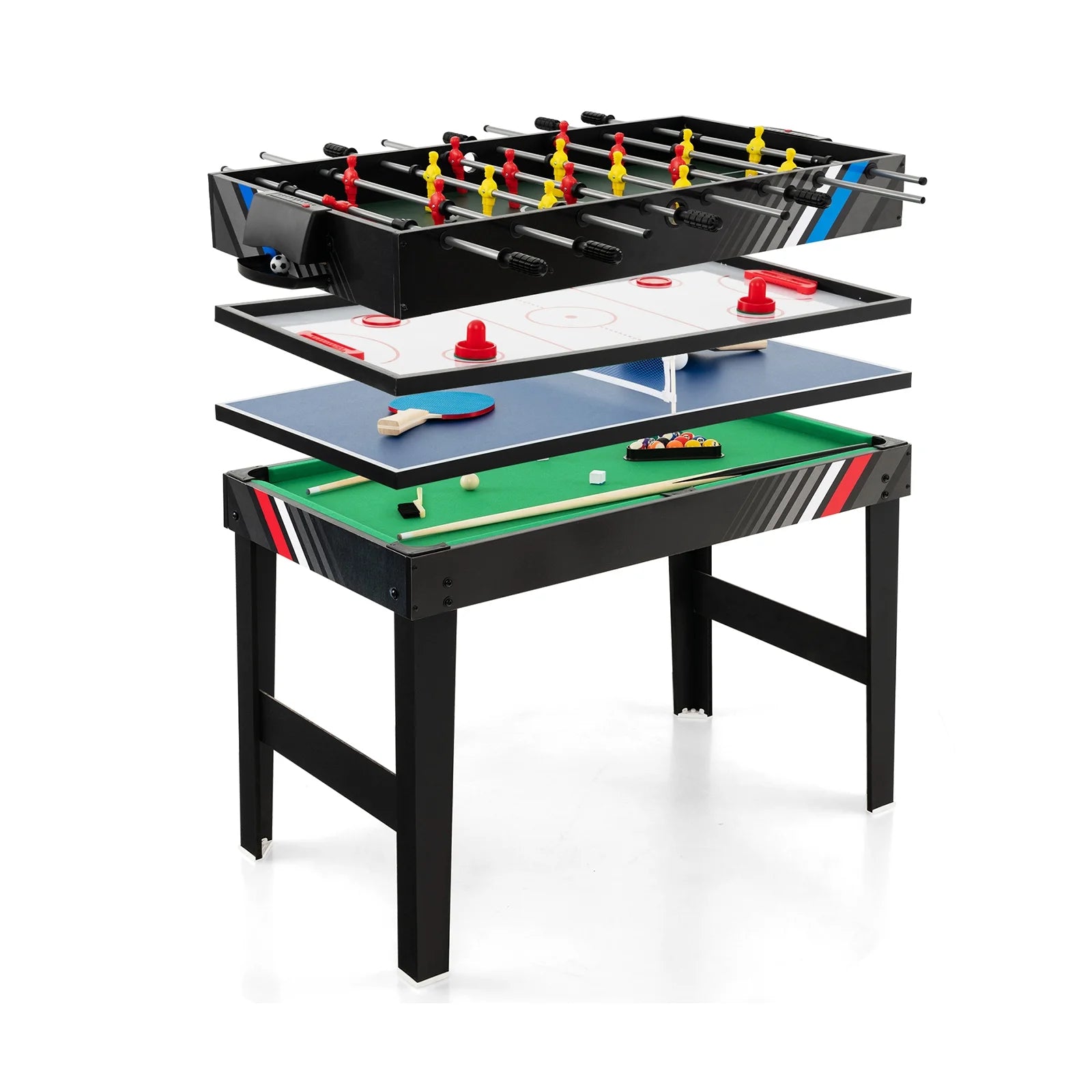4-In-1 Combo Game Table 49" Foosball with Pool Billiards Air Hockey Table Tennis
