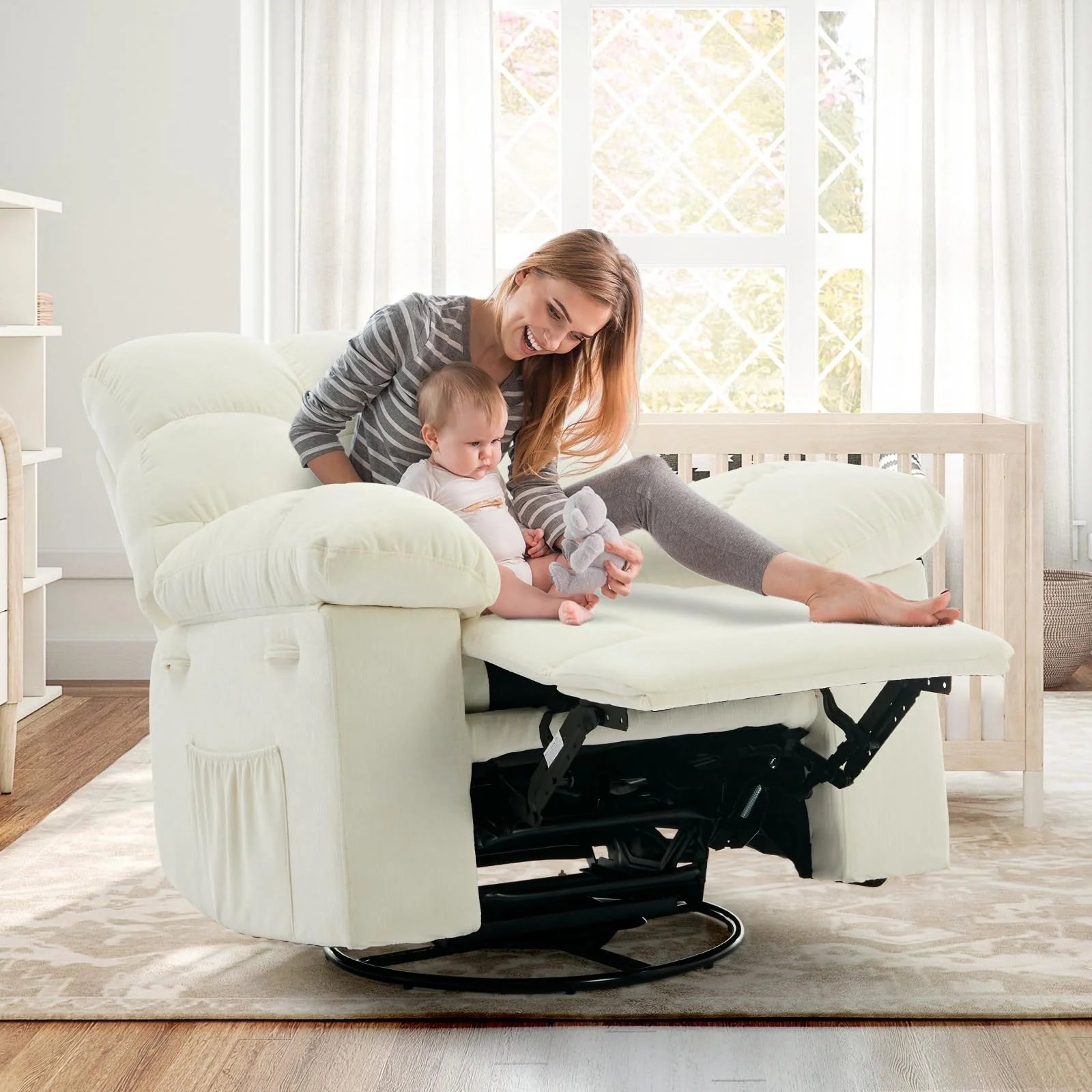 Swivel Accent Chair,360°Swivel Rocker Chair,Swivel Rocking Recliner Chair Comfortable Deep Seat for Relaxation,Upholstered Glider Nursery Chair for Living Room,Bedroom & Nursery