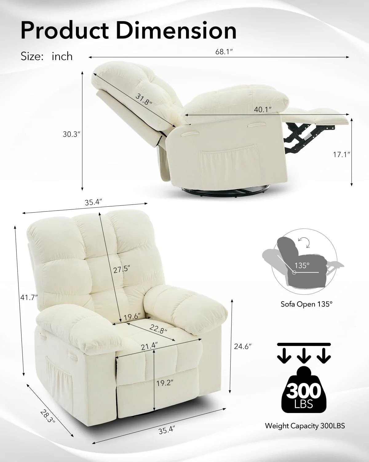 Swivel Accent Chair,360°Swivel Rocker Chair,Swivel Rocking Recliner Chair Comfortable Deep Seat for Relaxation,Upholstered Glider Nursery Chair for Living Room,Bedroom & Nursery