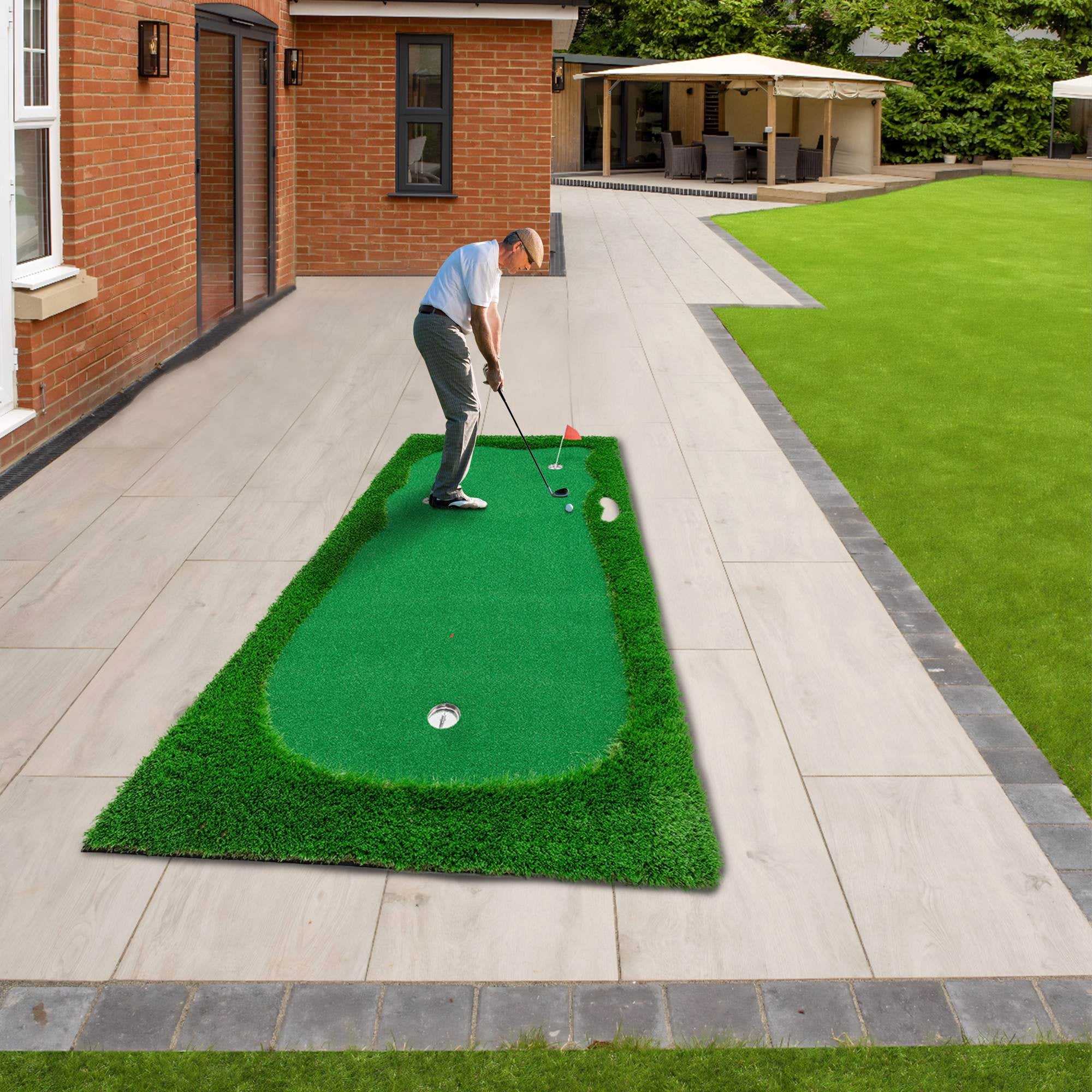 10X5 FT Golf Putting Green, Golf Training Mat with High-Quality Turf, 3 Holes, 3 Flags and Cups for Indoor Outdoor