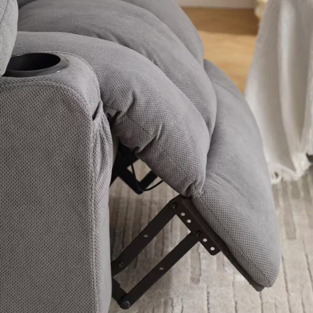 Dark Gray Velvet Recliners Massage Heated Reclining for Elderly with USB and 2-Cup Holders