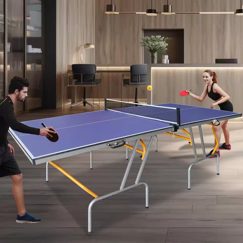 8 Ft. Mid-Size Foldable Table Tennis Table Ping Pong Table Set with Net, 2 Paddles and 3 Balls for Indoor Outdoor