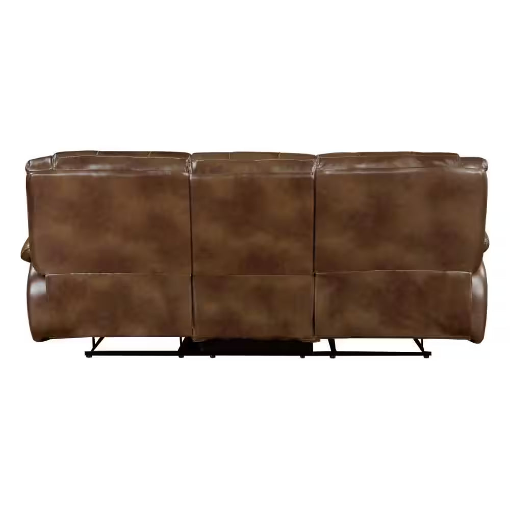 86.5 In. Pillow Top Arms Faux Leather Rectangle with Double Reclining Sectional Sofa in Brown