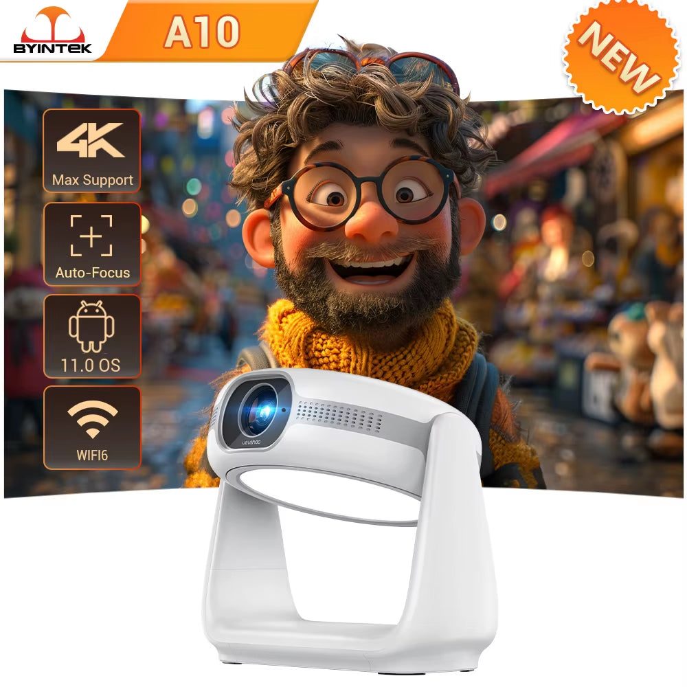 A10 Smart Android 11.0 1080P Projector with 5G Wifi Lamp Portable Projectors 4K Support HD Video Home Theater Projector
