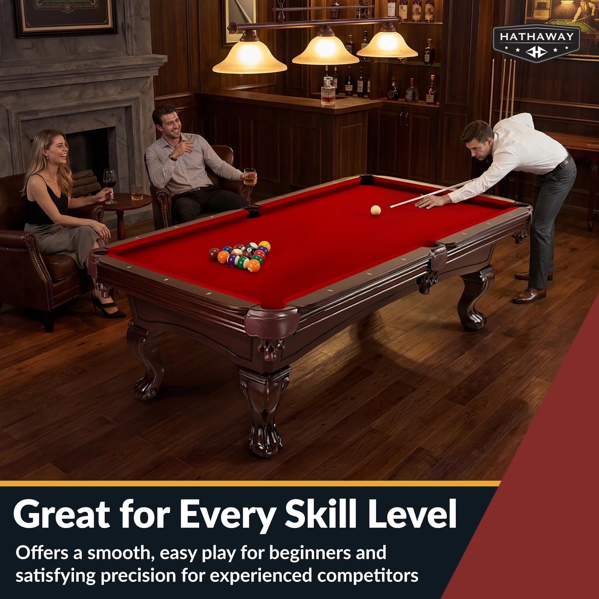 Augusta 8-Ft Pool Table - Mahogany Finish with Red Felt