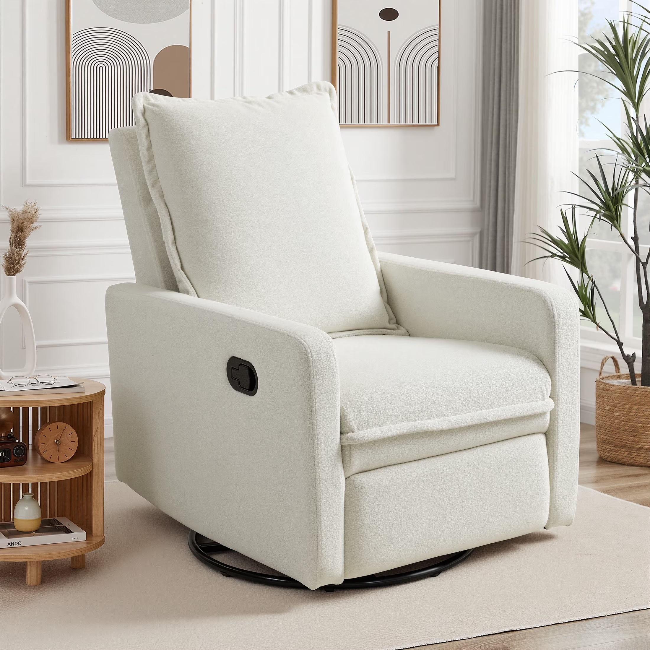 360° Swivel Rocker Recliner for Adults, Small Rocking Recliner for Small Spaces, Glider Recliner for Nursery, Rocking Chair , Manual Recliner Chair for Living Room, Bedroom, White