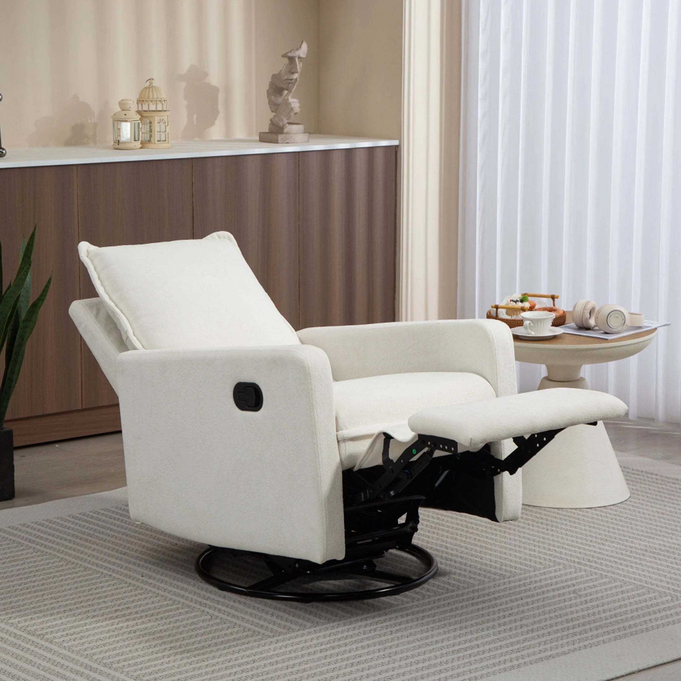 360° Swivel Rocker Recliner for Adults, Small Rocking Recliner for Small Spaces, Glider Recliner for Nursery, Rocking Chair , Manual Recliner Chair for Living Room, Bedroom, White