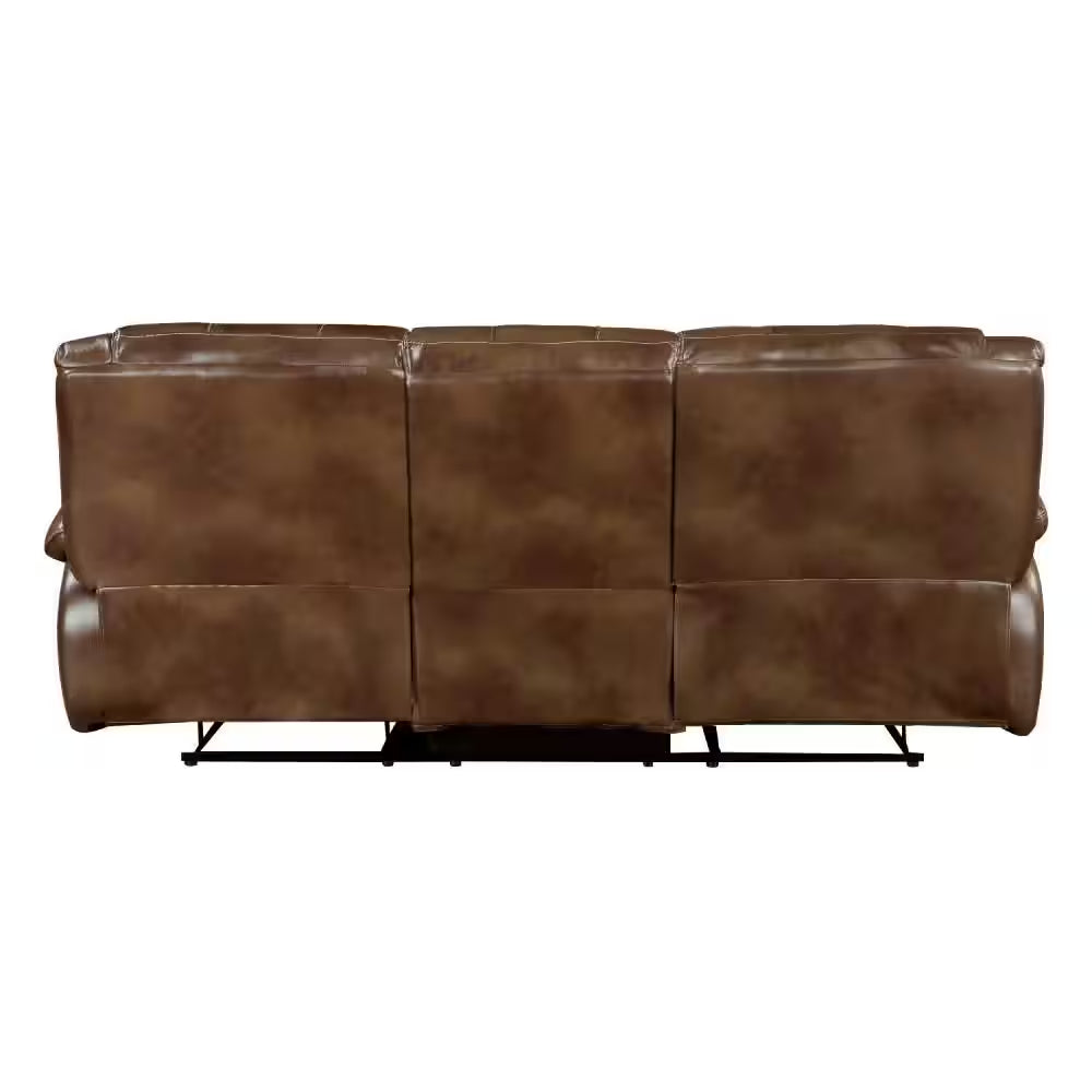 86.5 In. Pillow Top Arms Faux Leather Rectangle with Double Reclining Sectional Sofa in Brown