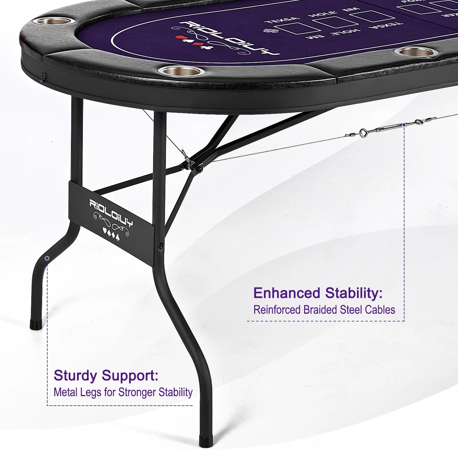 8 Player Poker Table Foldable, Casino Grade Felt, Padded Rails and Cup Holders, Portable Poker Table for Texas Holdem Poker and Blackjack, (71 In)