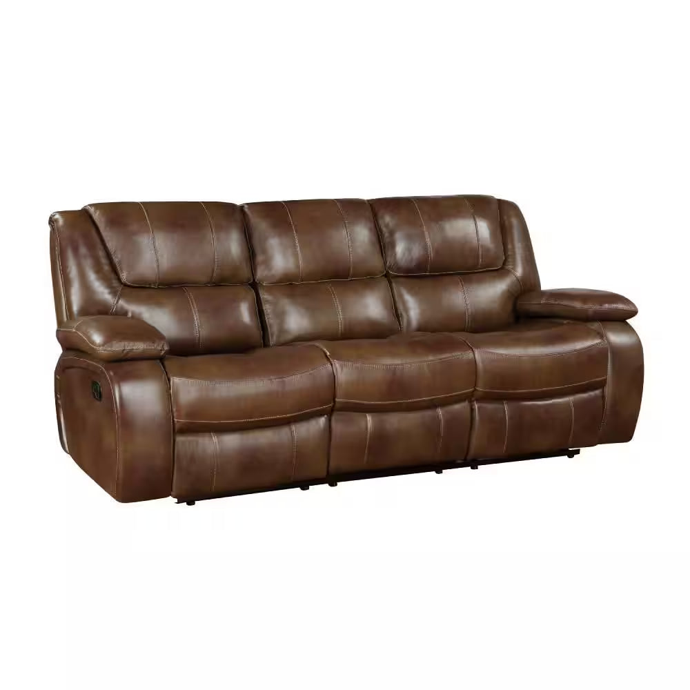 86.5 In. Pillow Top Arms Faux Leather Rectangle with Double Reclining Sectional Sofa in Brown