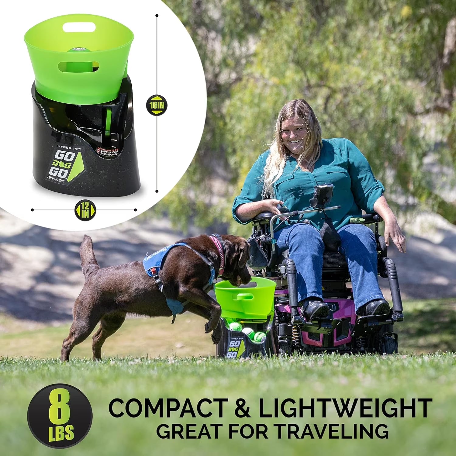 Godoggo Fetch Machine Dog Ball Launcher & Automatic Ball Launcher for Dogs with 5 Medium 2.5" Balls for Dogs 20-60 Lb