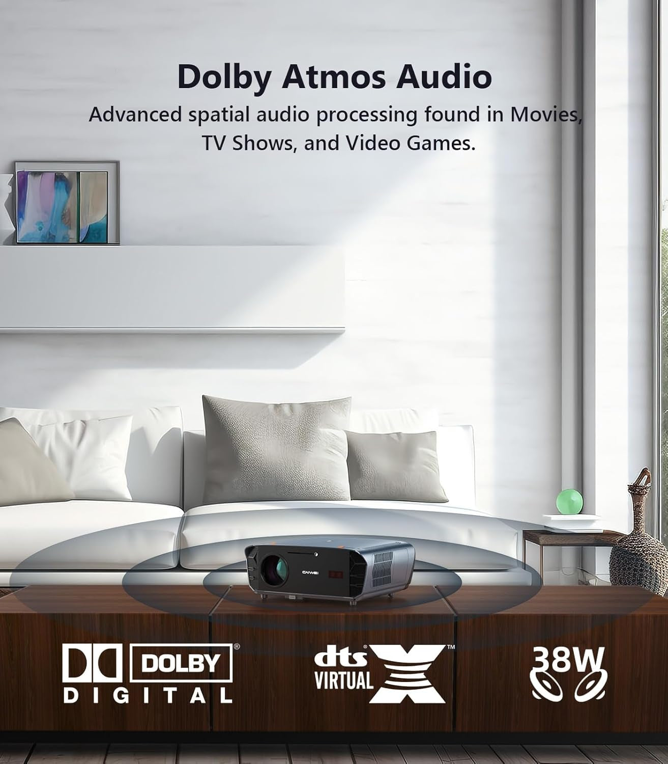 Smart 4K Projector【Officially Google TV | 2400 Ansi】Daytime Home Projectors with 3D Doiby Audio, Tof Autofocus, Shorter Throw, HDMI ARC NFC Wifi6 Bluetooth, 100%–30% Zoom Outdoor Movie Projector