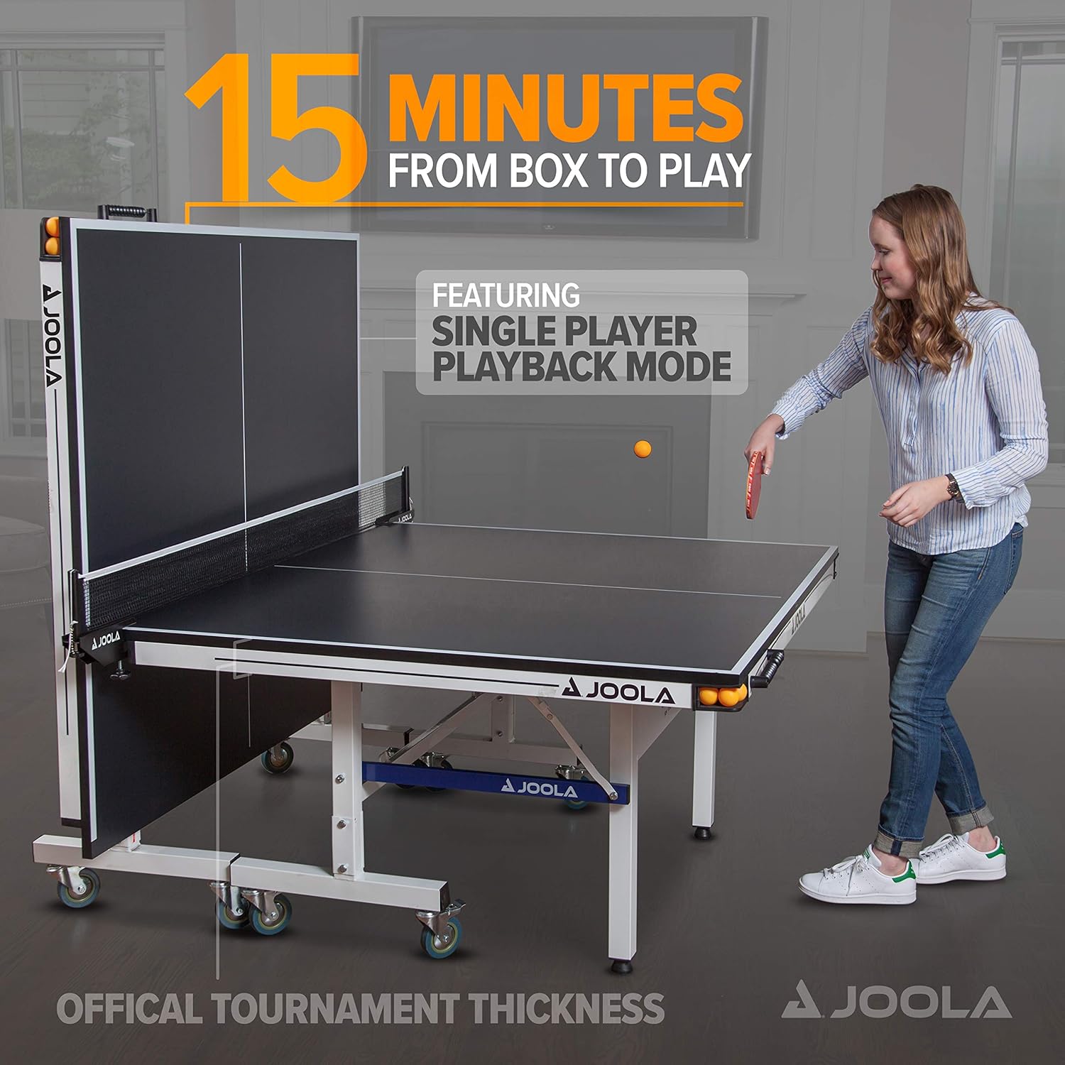 JOOLA Rally TL Professional MDF Indoor Ping Pong Table w/Quick Clamp Table Tennis Net & Post Set - 10 Minute Easy Assembly - Corner Ball Holders